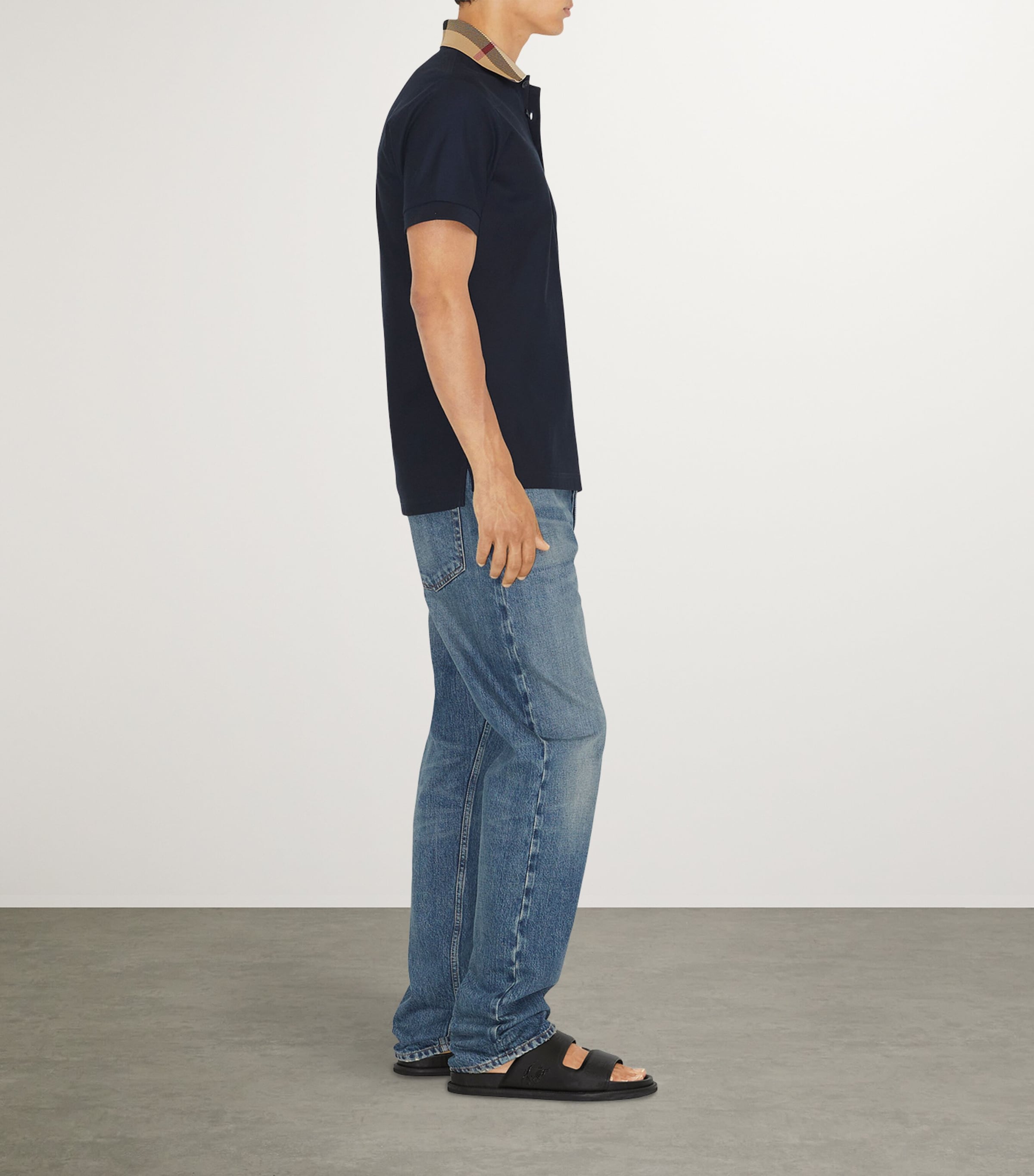 Cotton Check-Collar Polo Shirt SMOKED NAVY Image 4