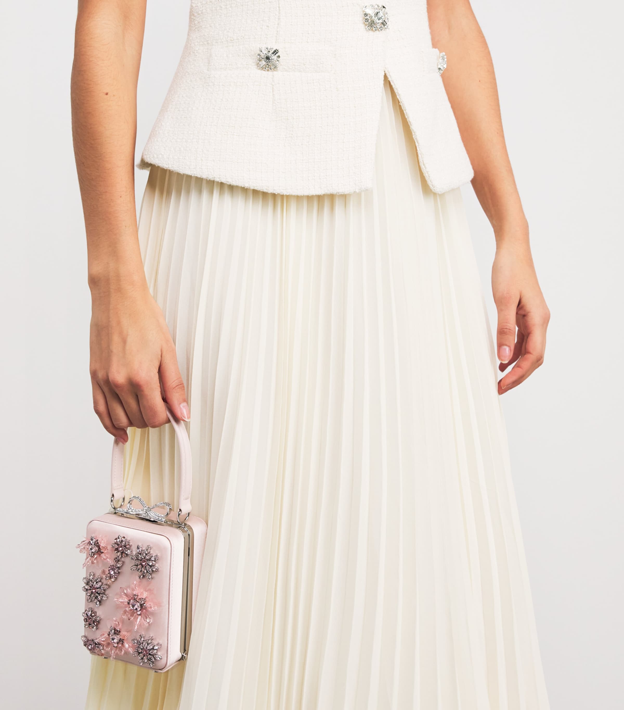 Bouclé Chiffon Midi Dress CREAM Image 4