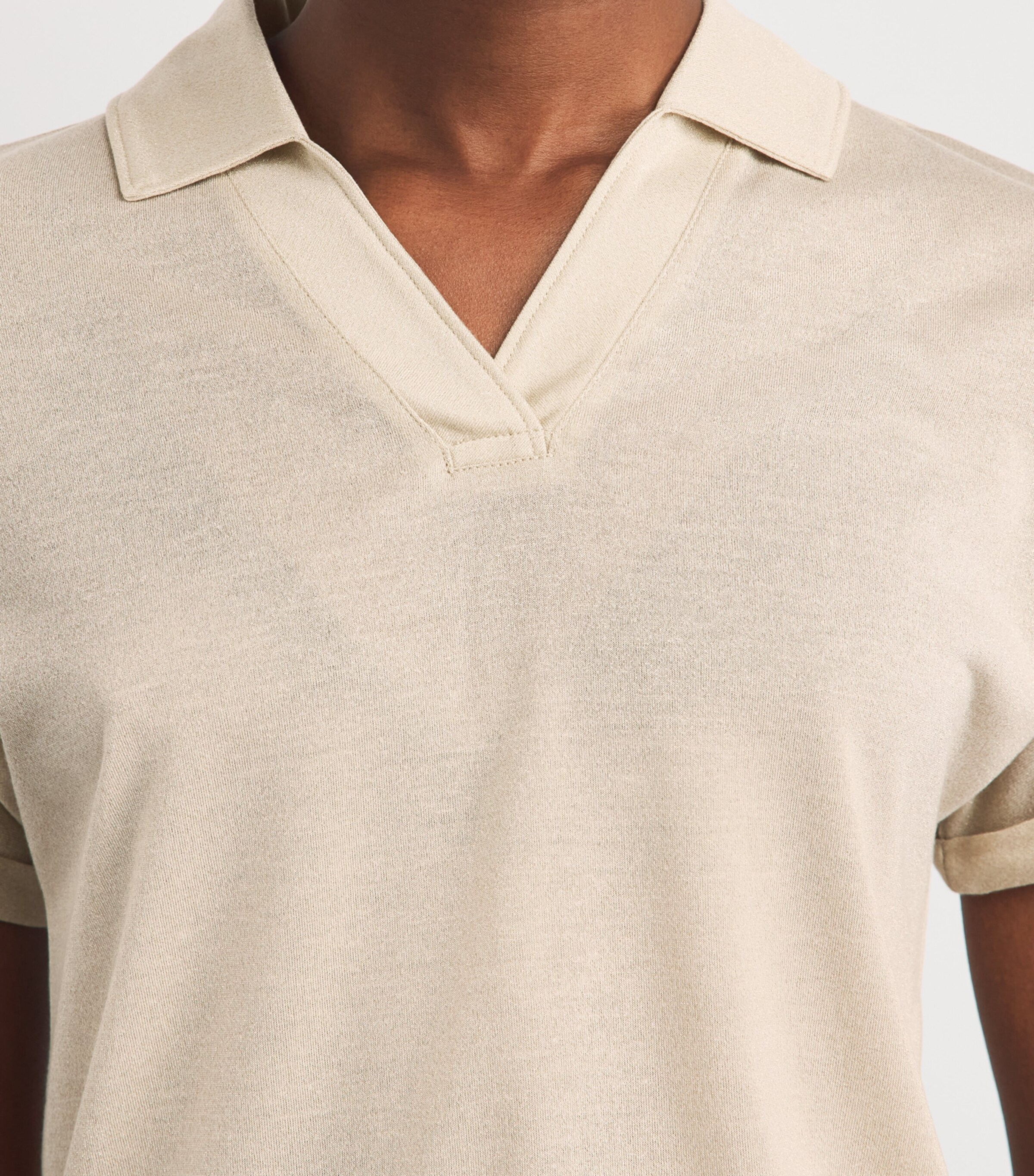 Eleventy Womens Metallic-Thread Polo Shirt Sabbia Image 3