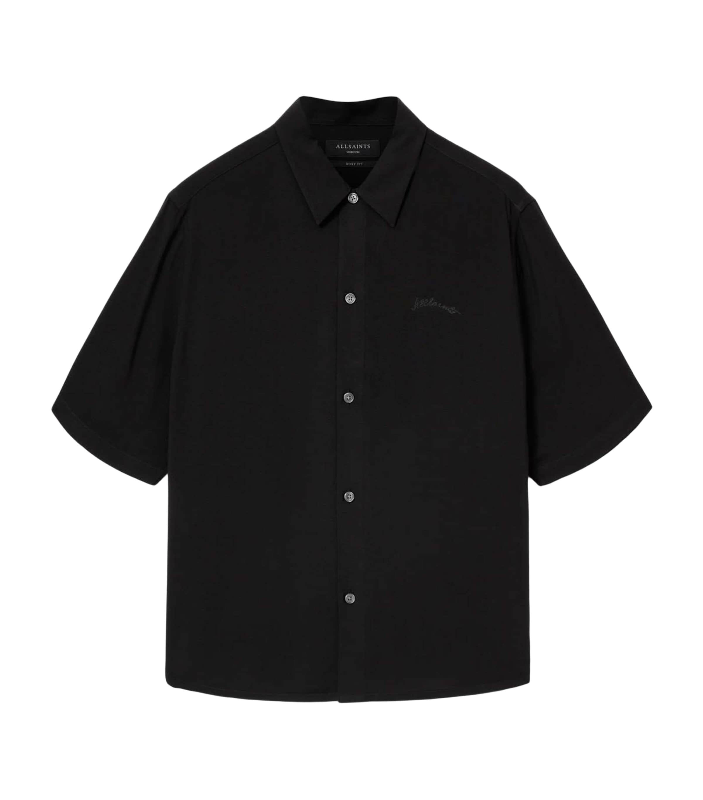 AllSaints Mens Baron Short-Sleeve Shirt Jet Black Image 1