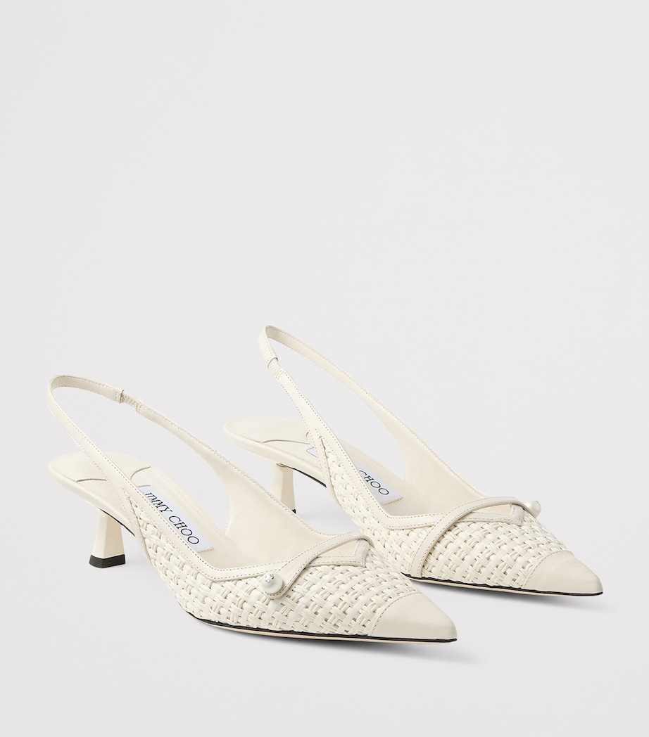 Amita 45 Leather-Trim Raffia Slingback Pumps LATTE/LATTE Image 6