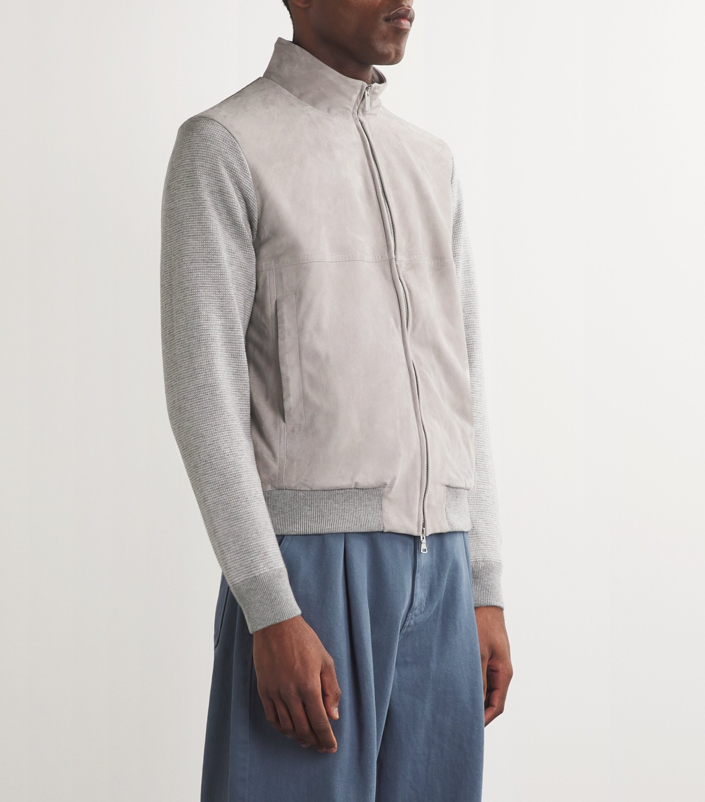 Suede Zip-Up Jacket 376BRHT WHT-MN MST Image 3