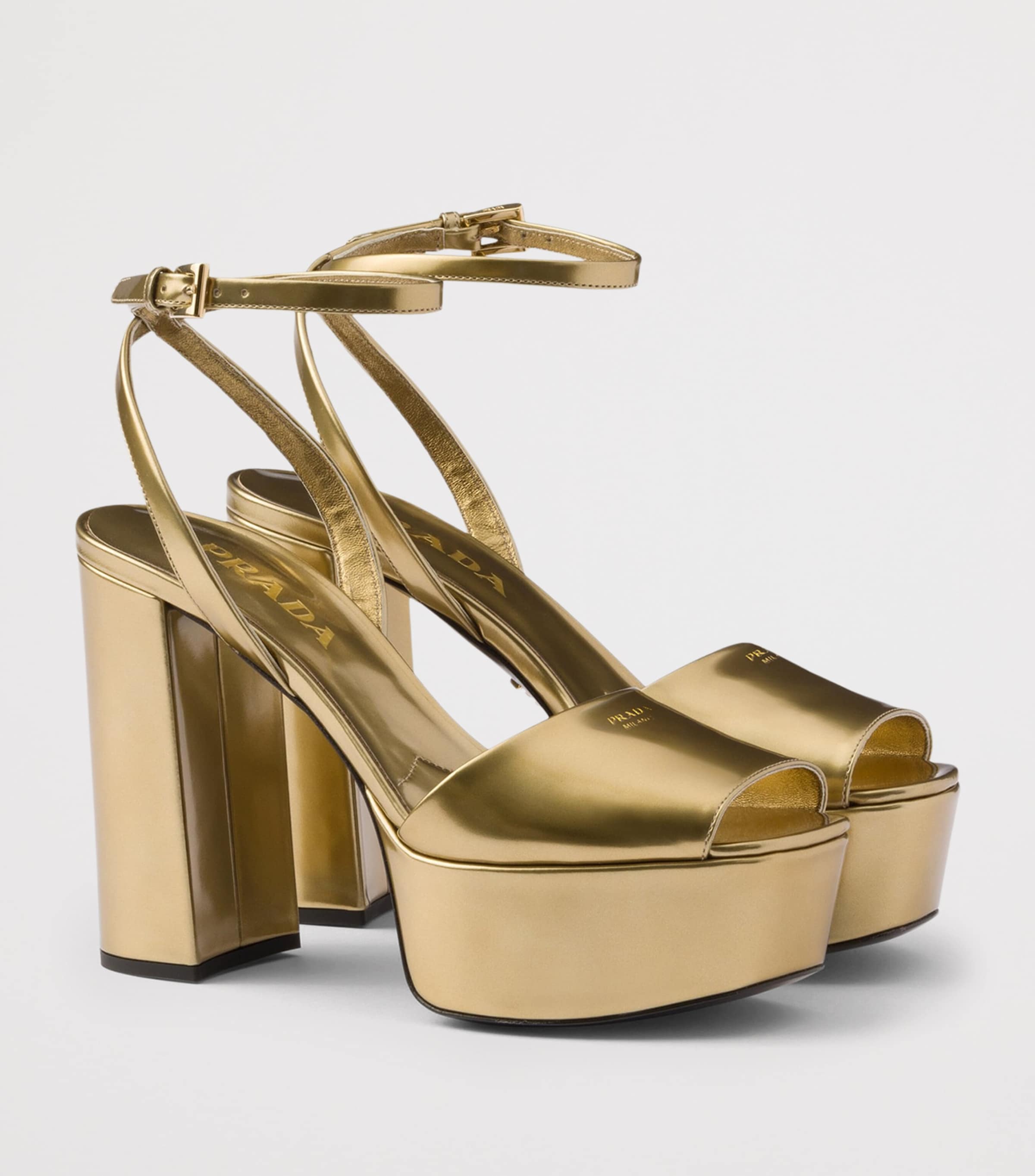 Prada Metallic Leather Platform Sandals Gold/silver Image 3