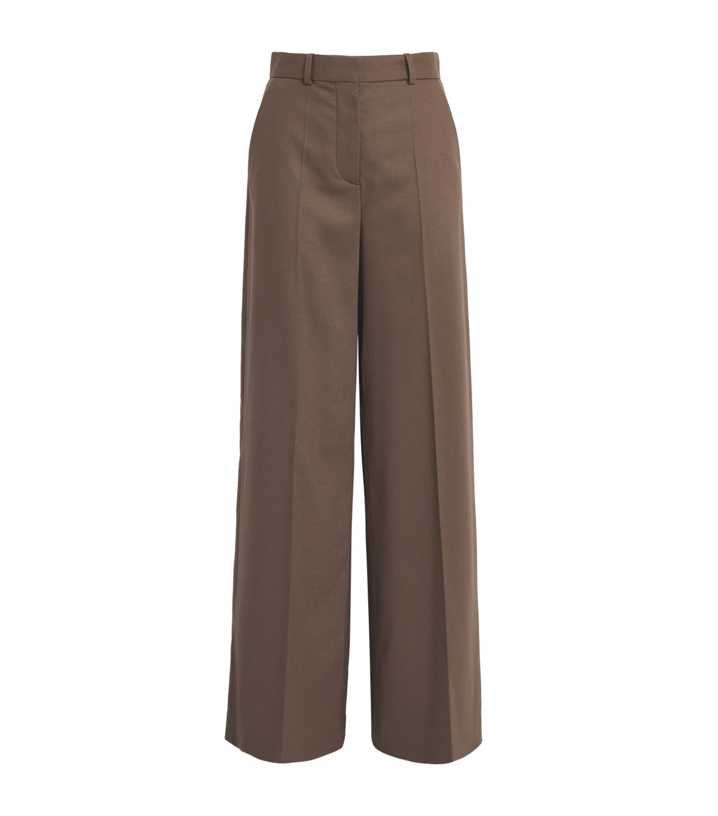 Shop Joseph Wool Flannel Alana Wide-leg Trousers In Brown