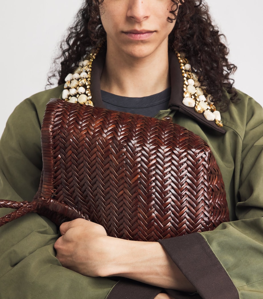 DRAGON DIFFUSION Large Leather Woven Nantucket Tote Bag Bruciato Image 4