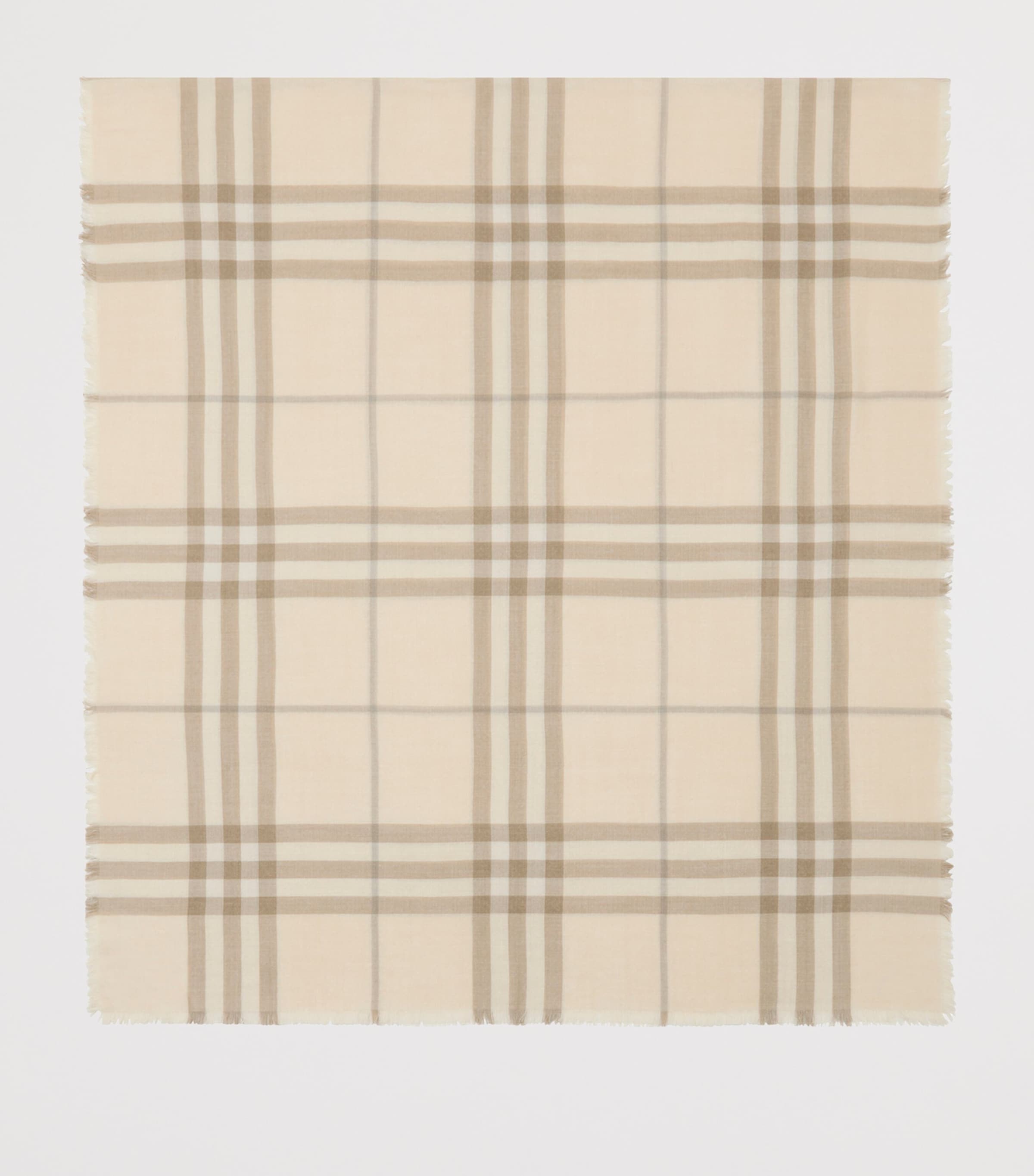 Burberry Wool-Silk Reversible Check Scarf Sesame Beige Check Image 3