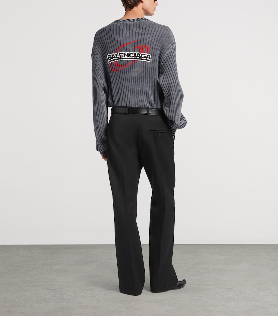 Balenciaga Mens Wool Frayed Wide-Leg Trousers Image 3