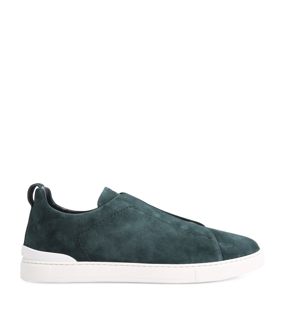 Zegna Suede Triple Stitch Sneakers Dark Green Image 3