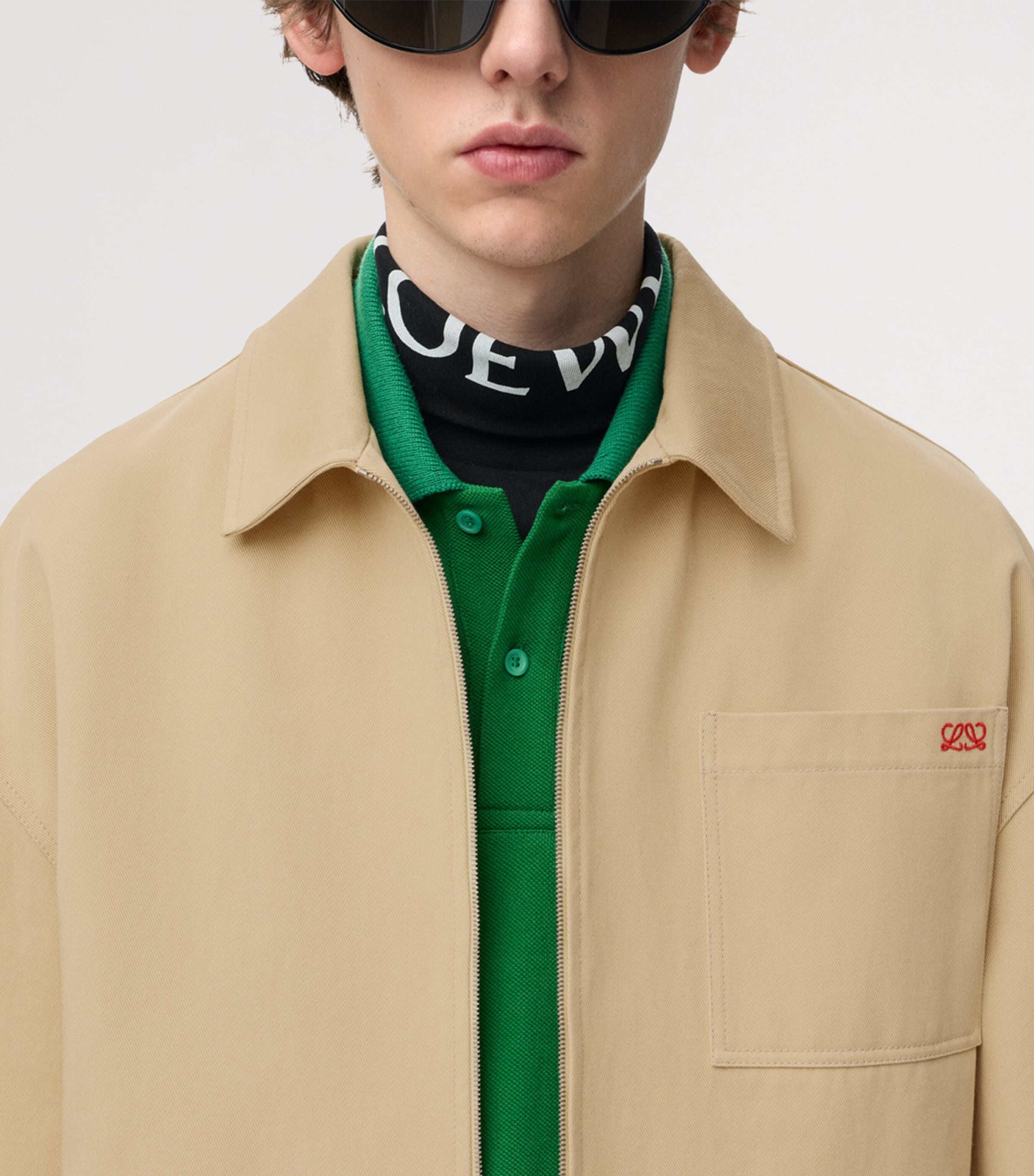 LOEWE Mens Canvas Zip-Up Jacket Beige Image 5