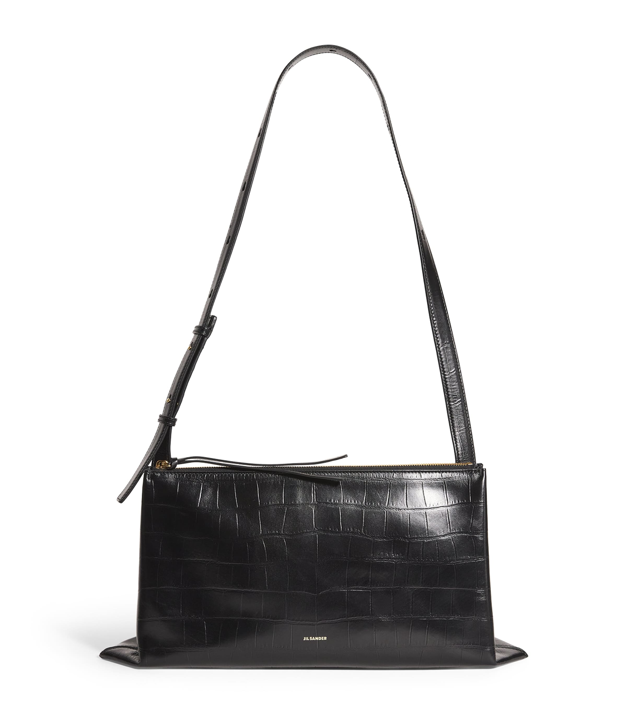 Jil Sander Medium Leather Empire Shoulder Bag In Black