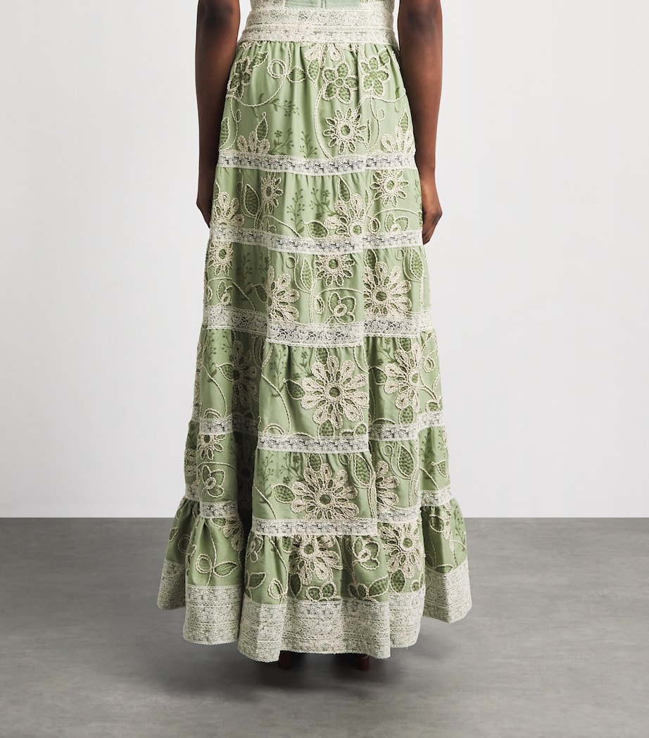 Alice+Olivia Womens Embroidered Adira Maxi Skirt Green Lily/oatmeal Image 5