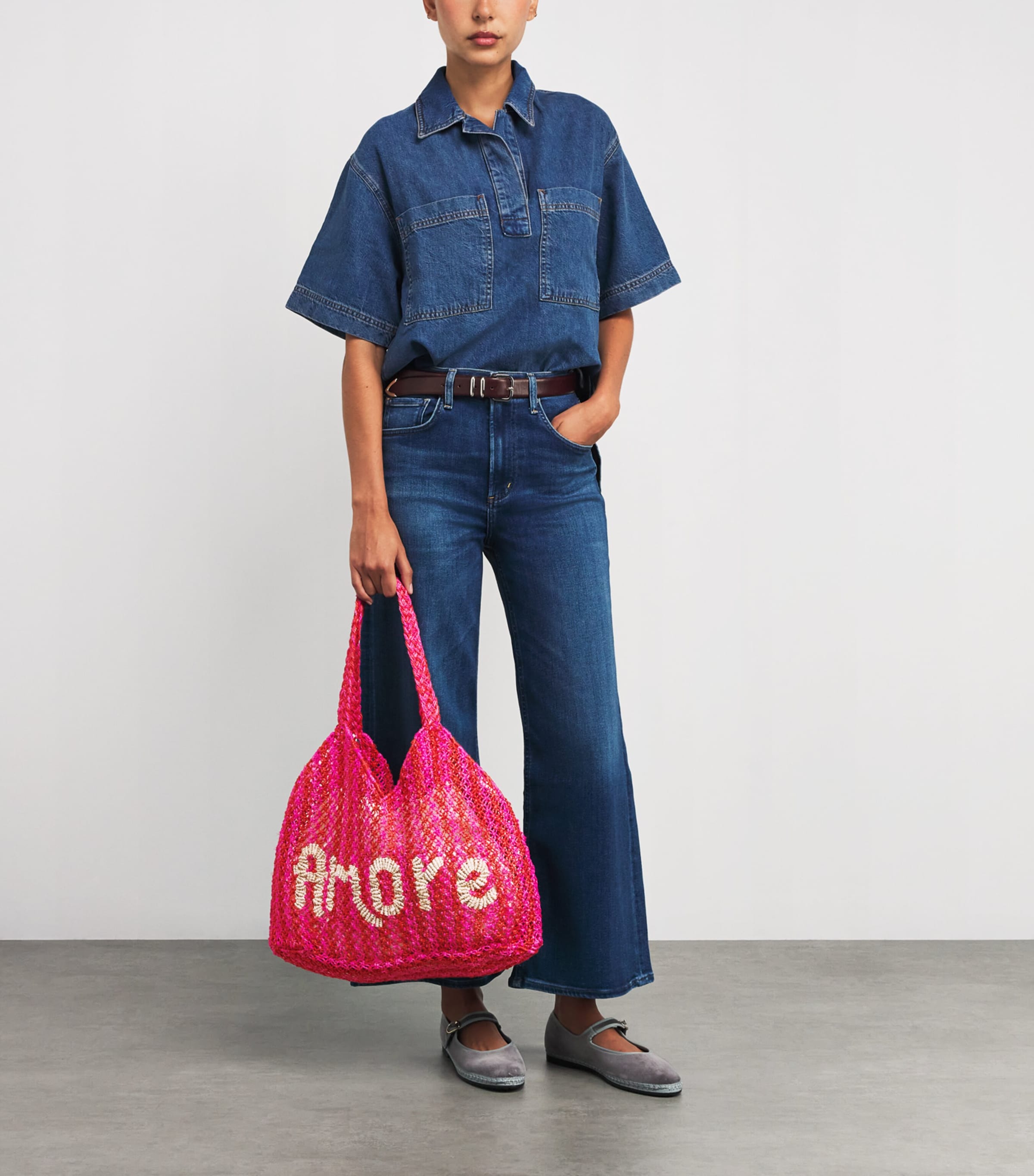 Large Stripe Dora Amore Tote Bag PINK SCARLET NATURAL Image 5