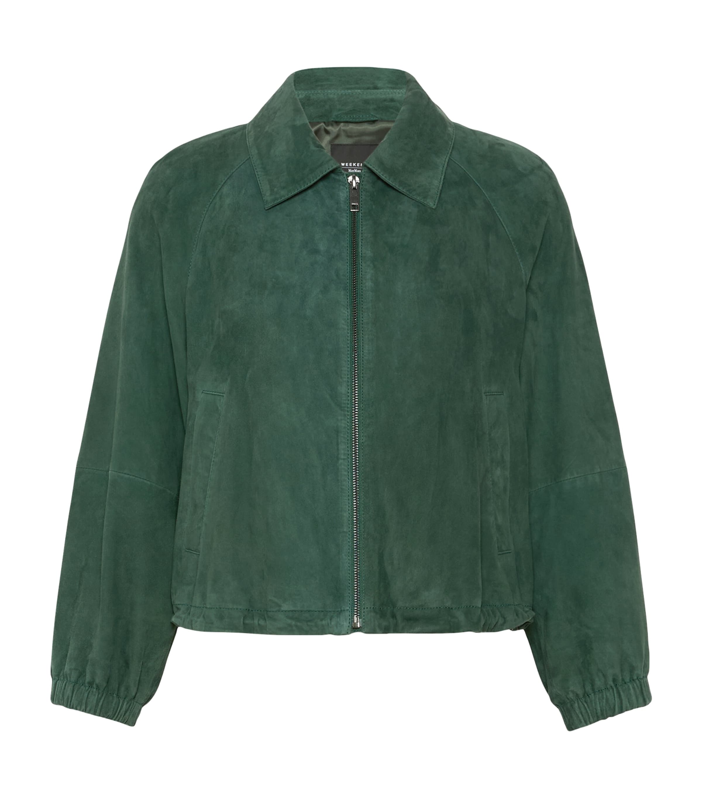 Weekend Max Mara Womens Suede Drawstring Bomber Jacket Dark Green Image 1