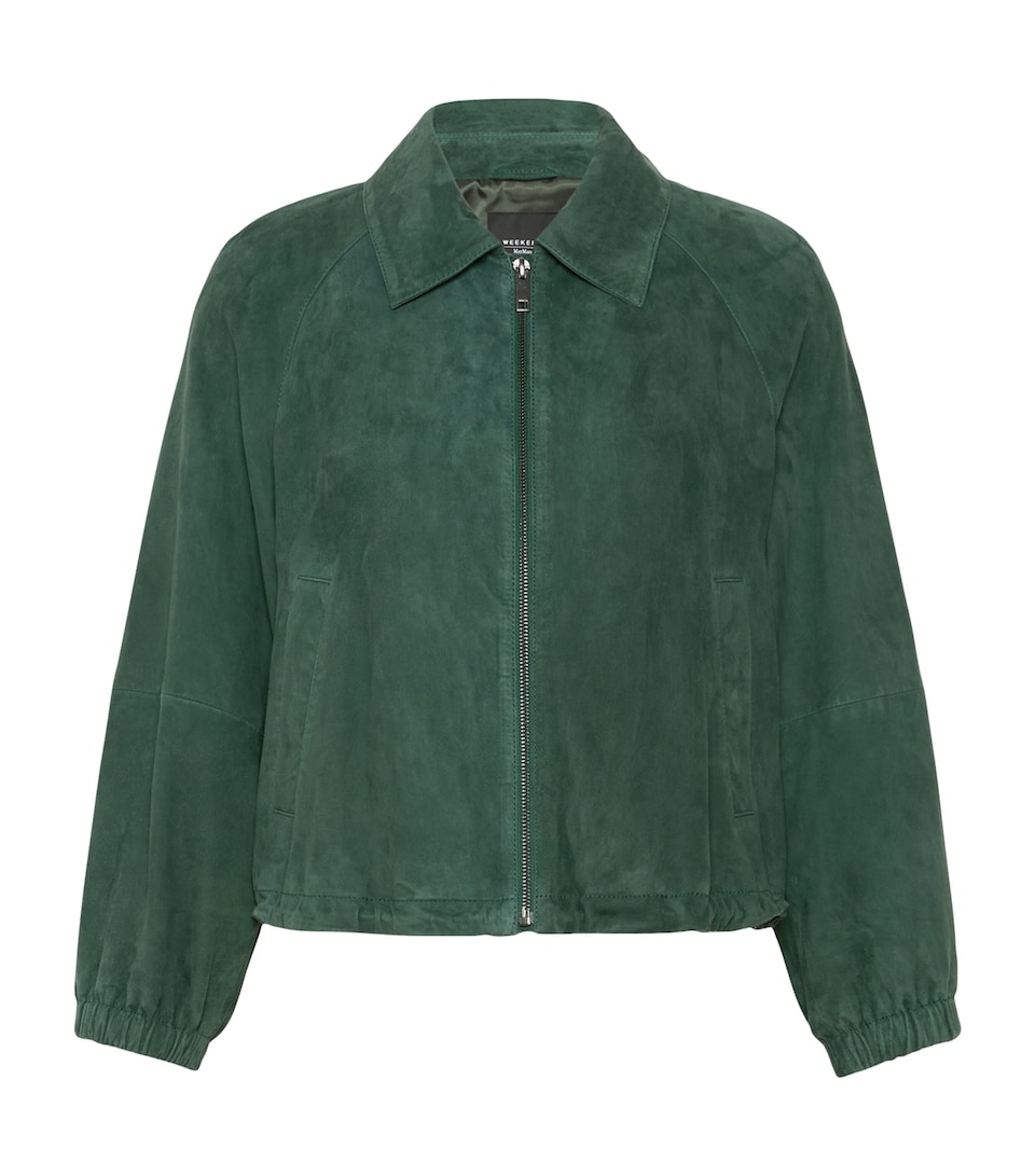Weekend Max Mara Suede Drawstring Bomber Jacket Dark Green
