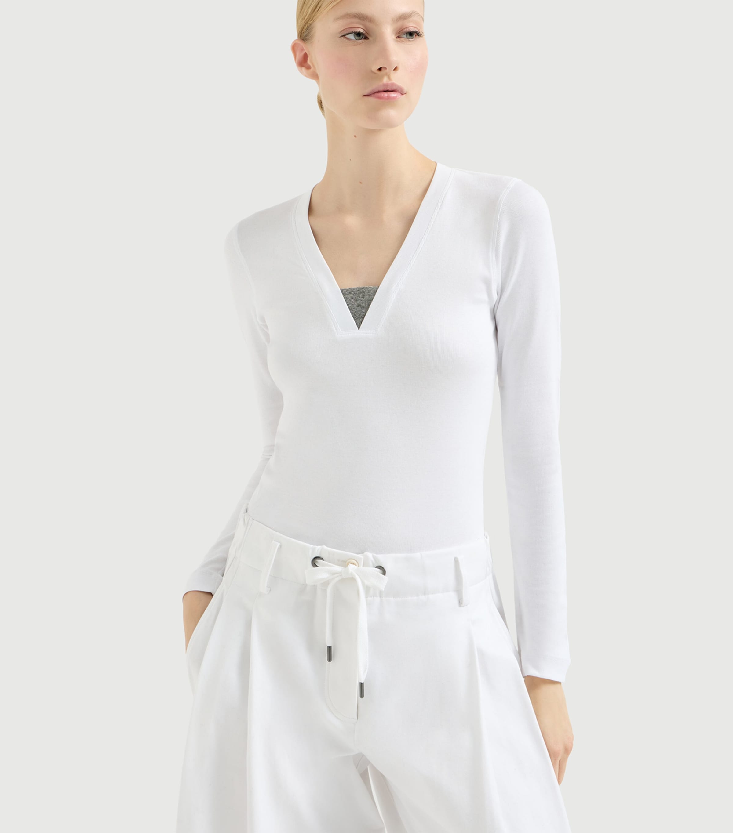 Brunello Cucinelli Womens Stretch-Cotton Monili-Detail T-Shirt Image 3