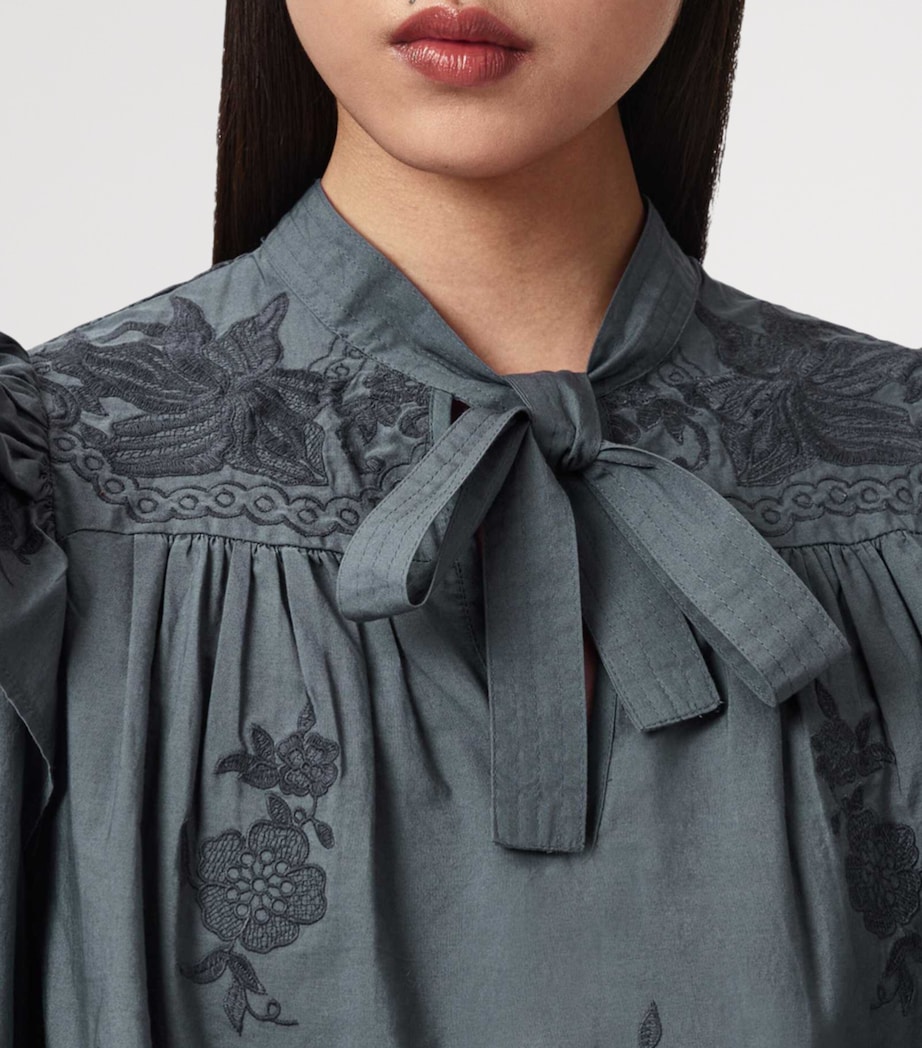 AllSaints Womens Cotton Nisa Embroidered Blouse Steel Blue Image 5