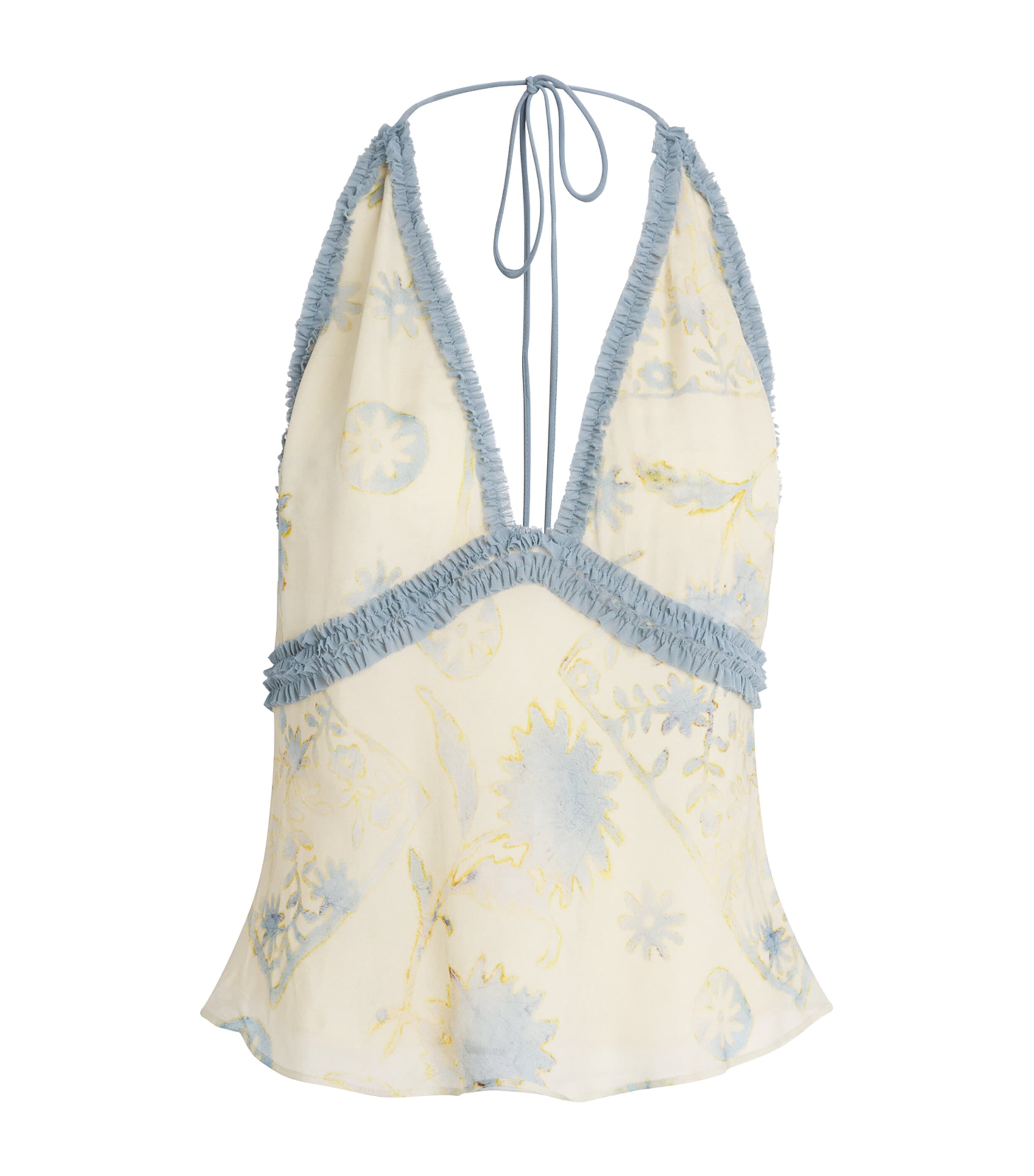 SIR. Womens Satin Floral Cecile Halterneck Top Eira Butter Image 1