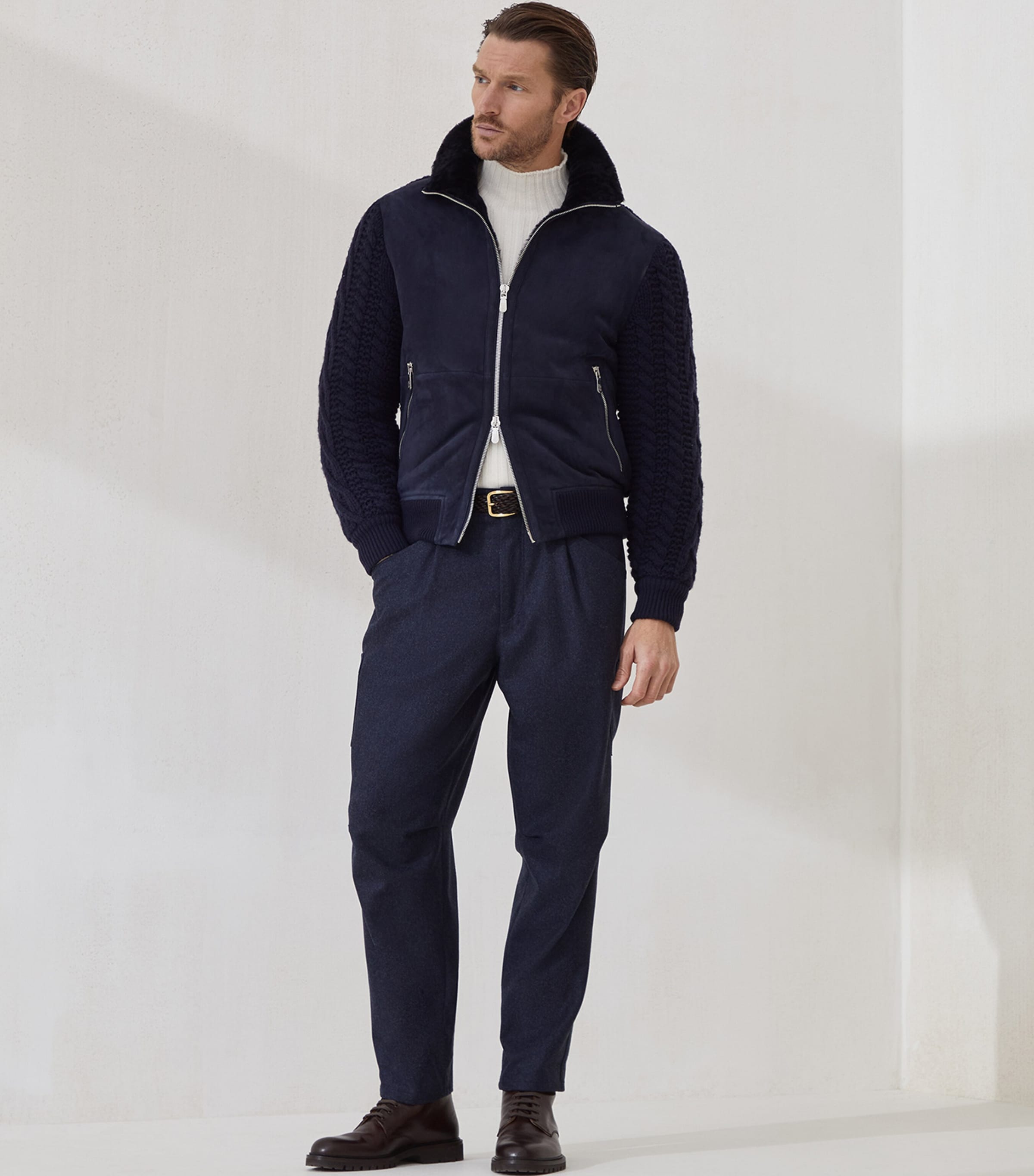 Suede Knit Insert Bomber Jacket CFN19 Image 3