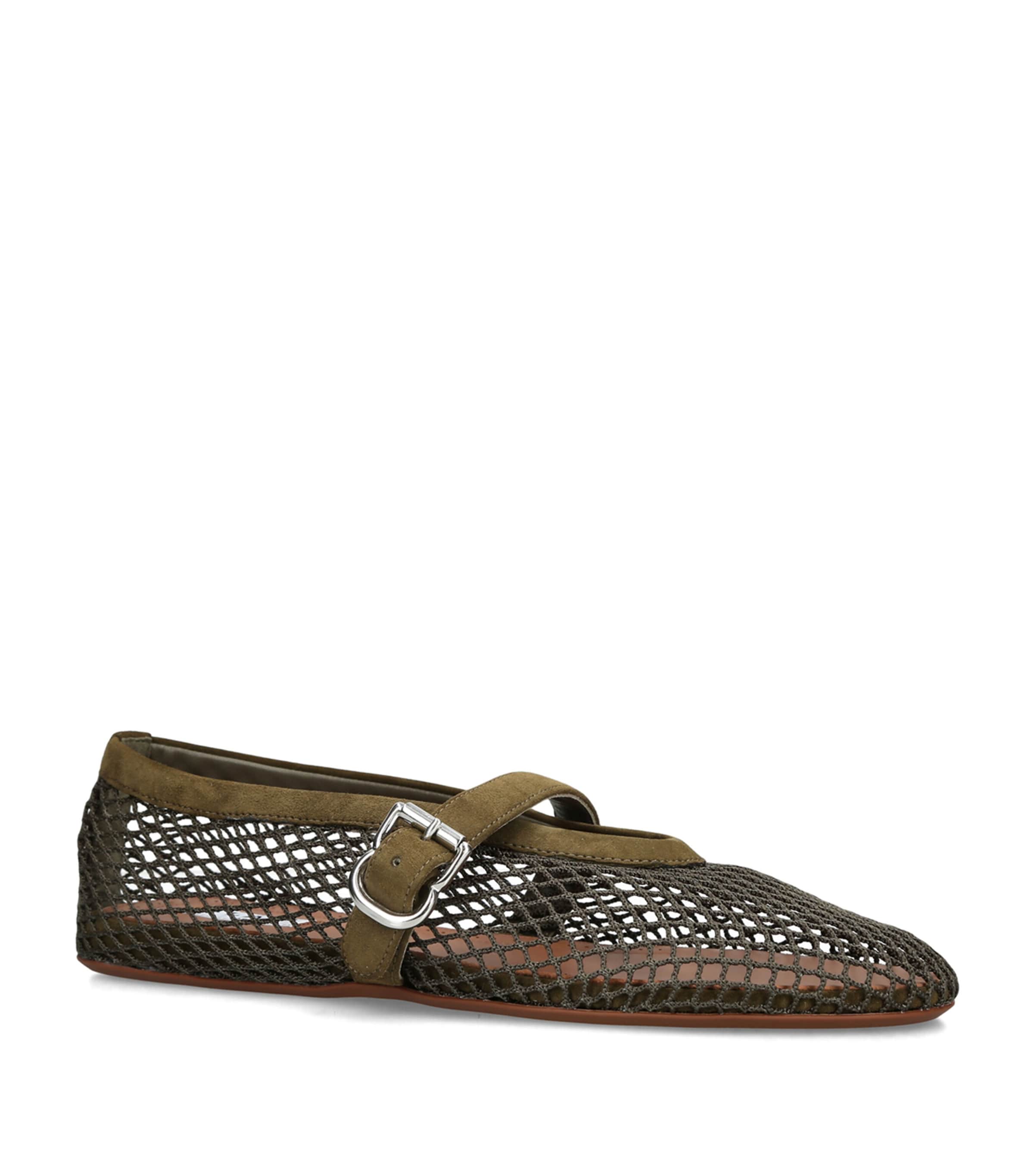 Alaïa Suede Mesh Ballet Flats Khaki Image 3