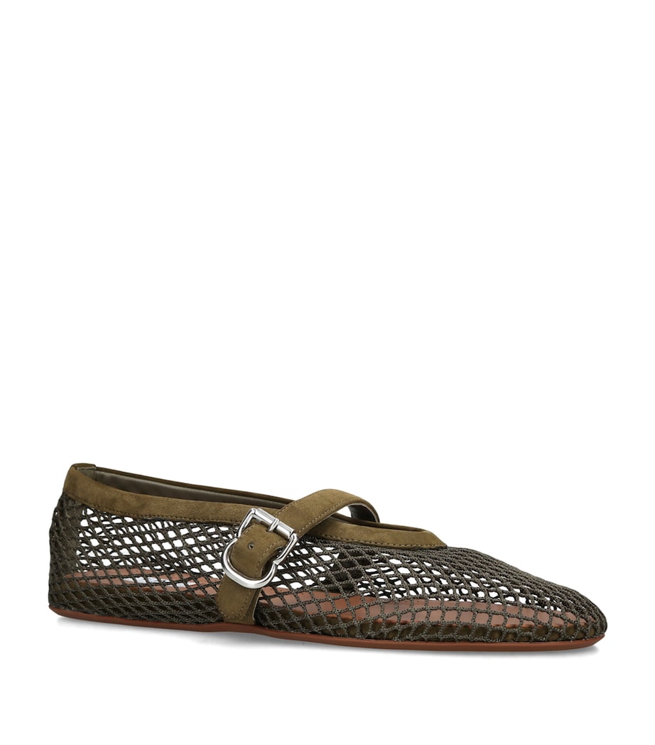 Alaïa Suede Mesh Ballet Flats Khaki Image 3