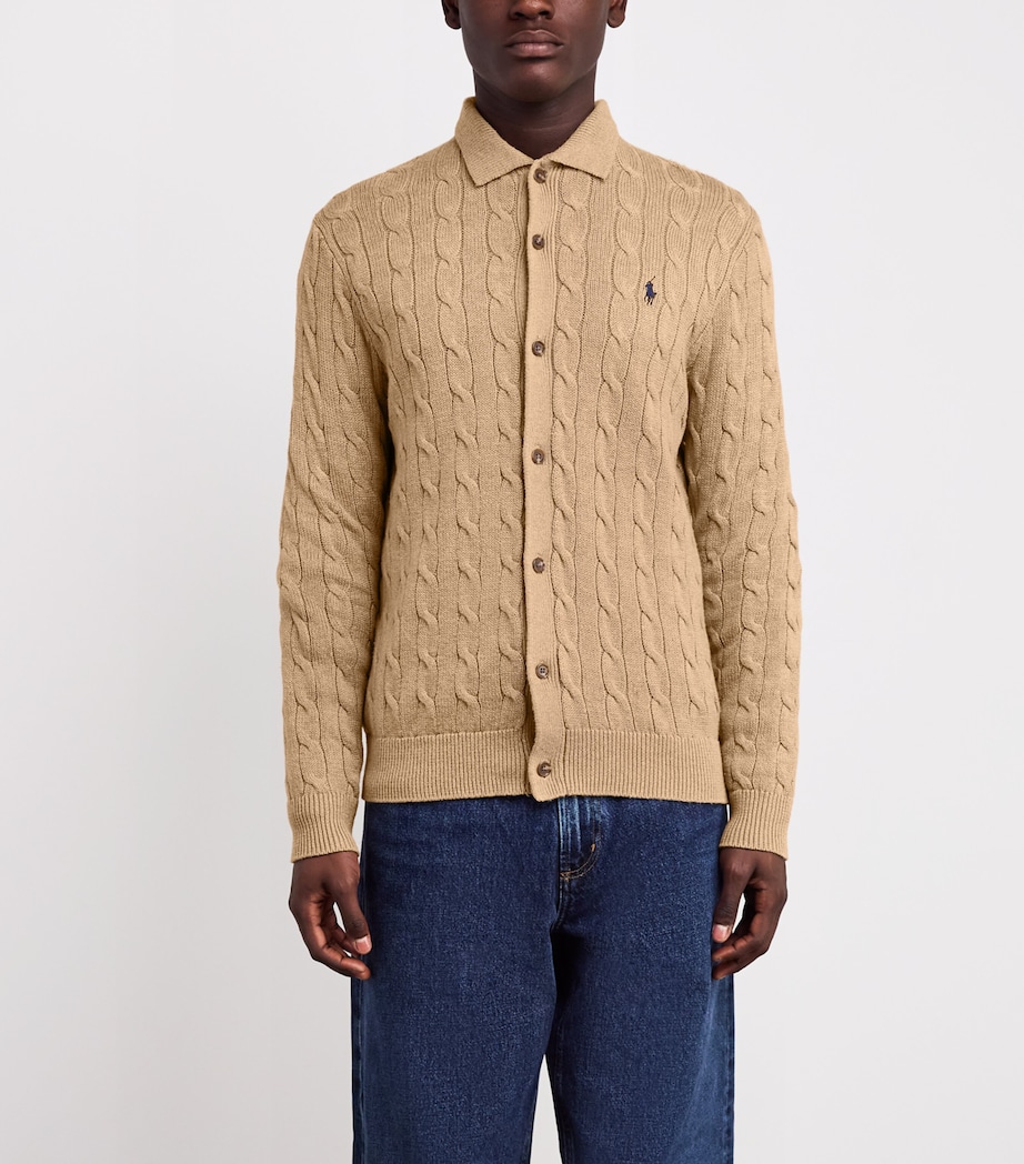 Cotton Cable-Knit Cardigan BROWN Image 3