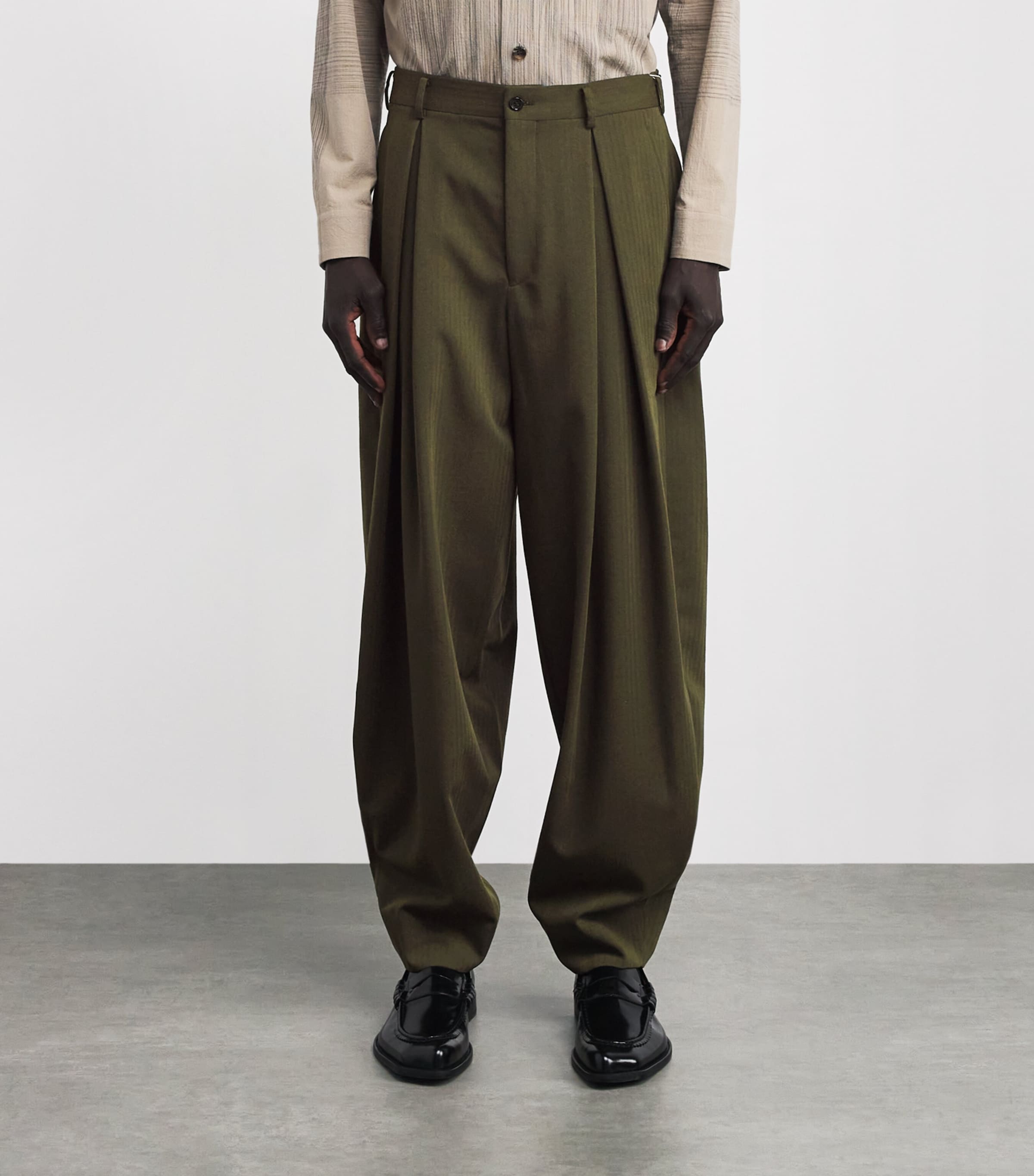 Comme Des Garçons Homme Plus Green Wool Pleated Wide-Leg Trousers