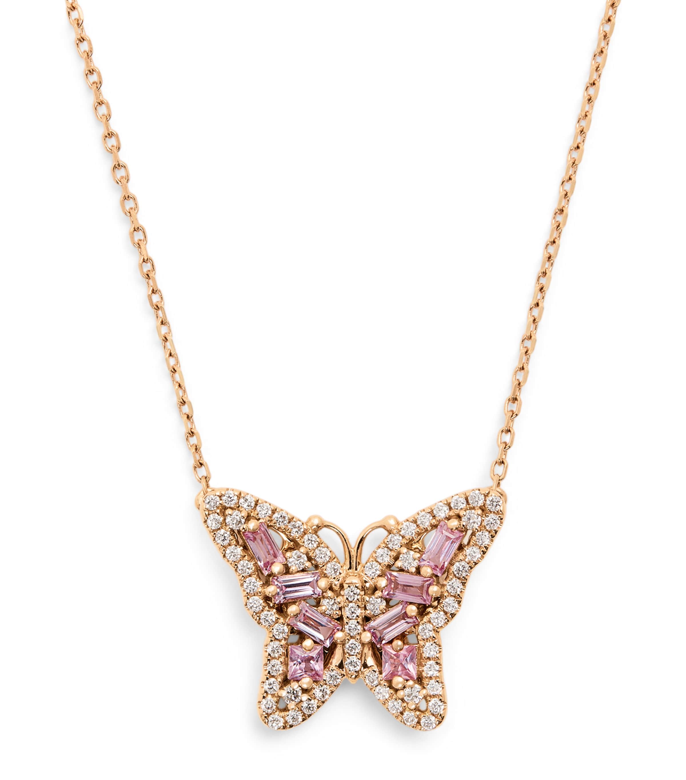 Rose Gold, Diamond and Sapphire Bold Butterfly Necklace 18K RG/P Image 1