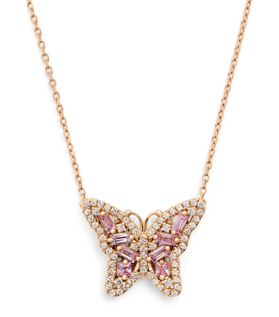 Rose Gold, Diamond and Sapphire Bold Butterfly Necklace 18K RG/P Image 1