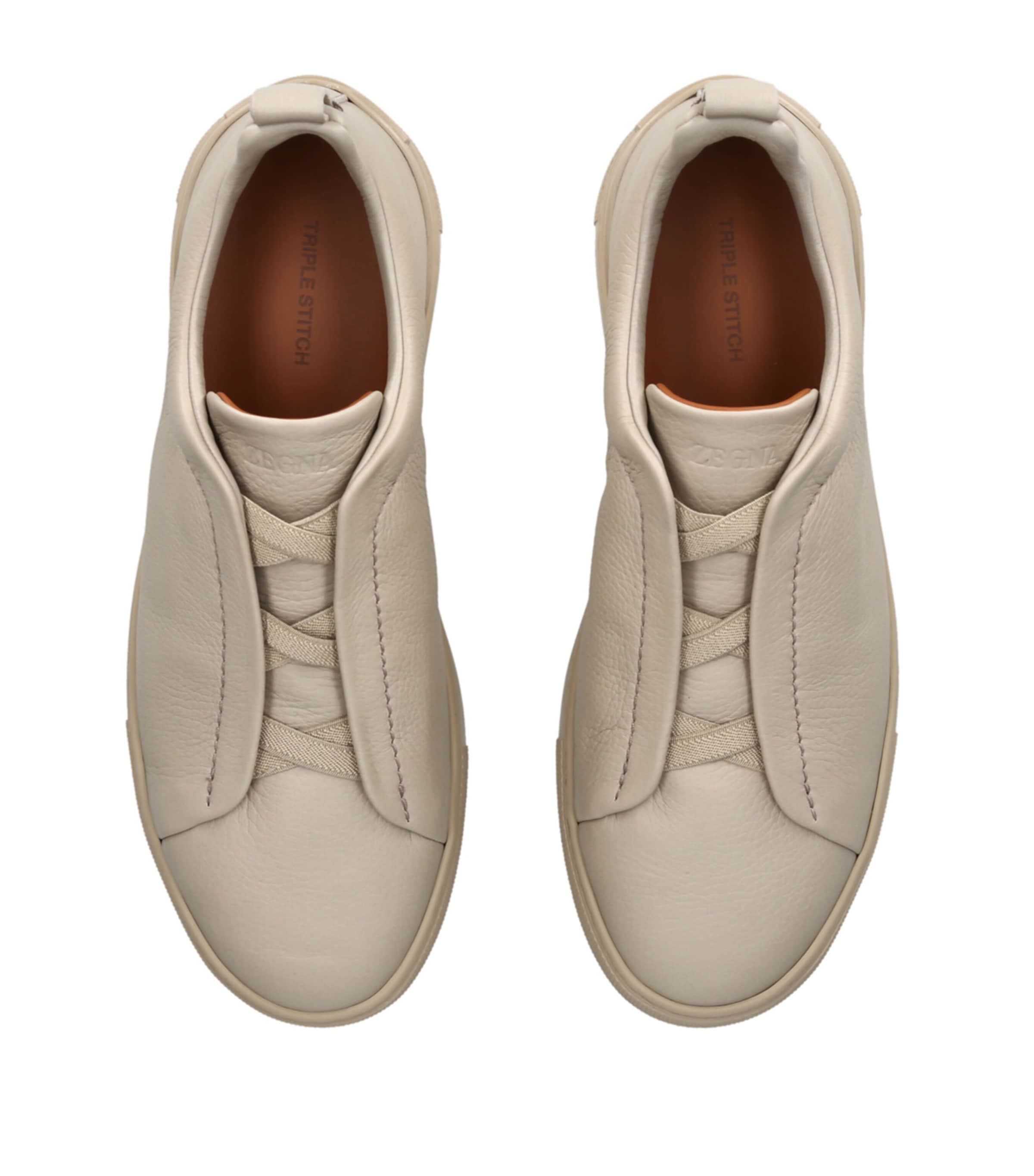 Leather Triple Stitch Sneakers BEIGE Image 4