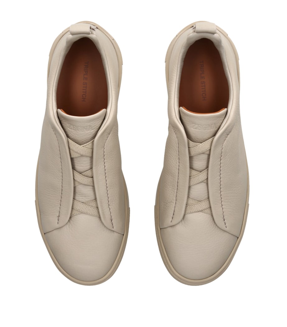Leather Triple Stitch Sneakers BEIGE Image 4