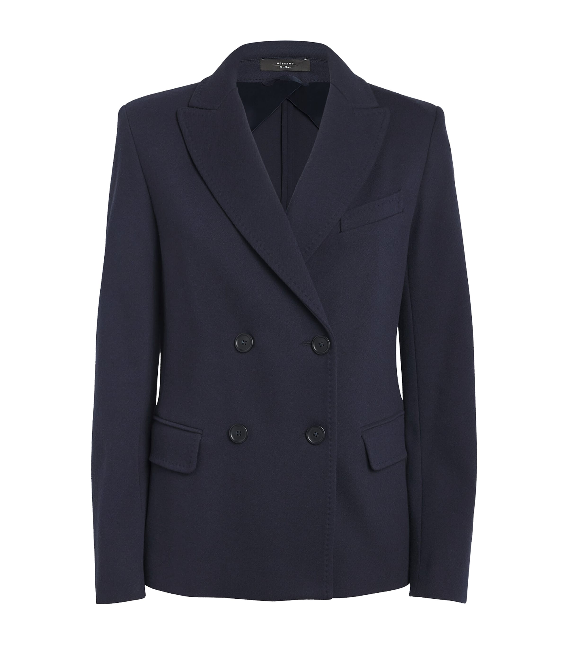 Shop Weekend Max Mara Jersey Double-breasted Blazer In Blue