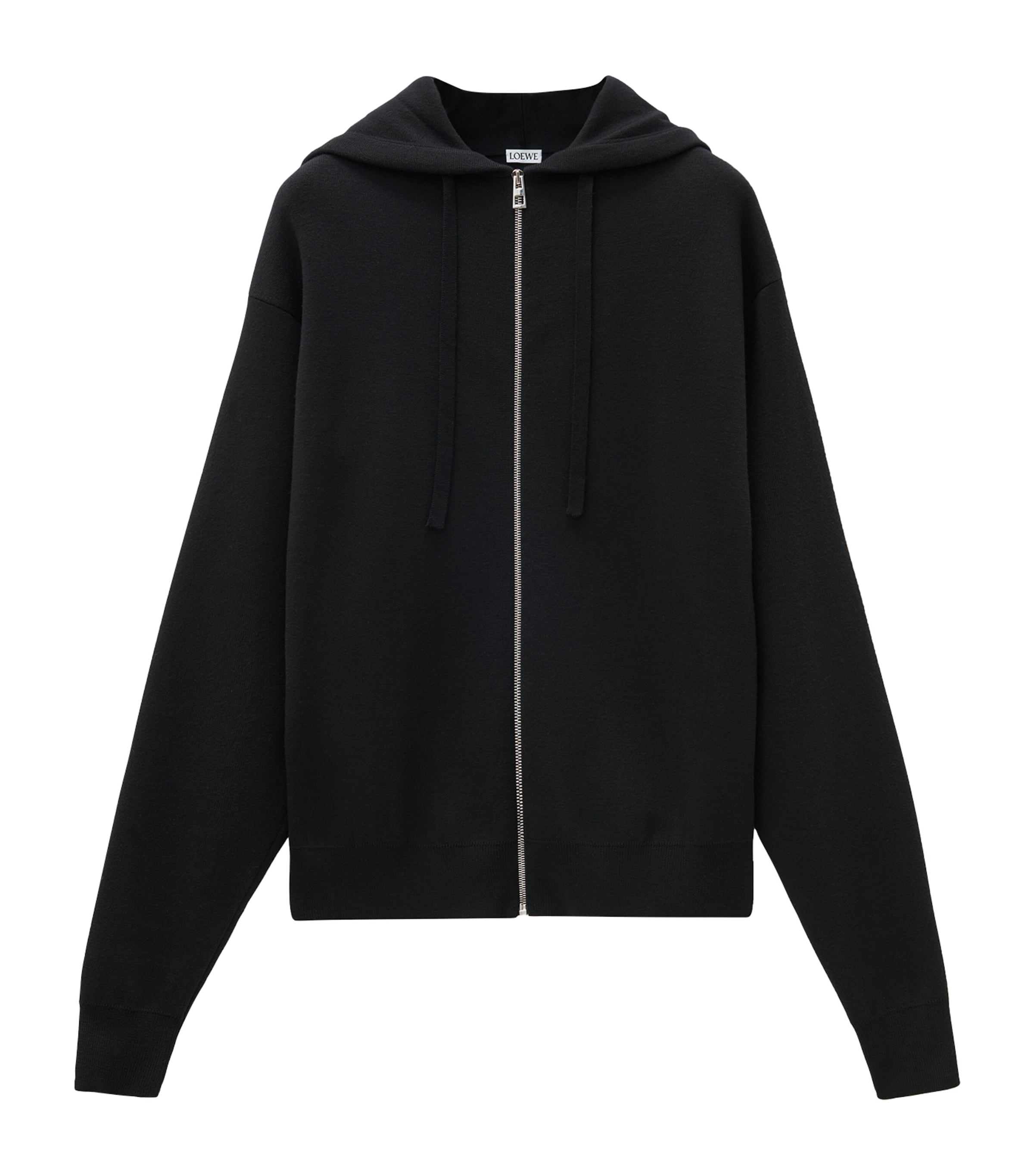 Loewe Logo-embossed Wool-blend Zip-up Hoodie In Black