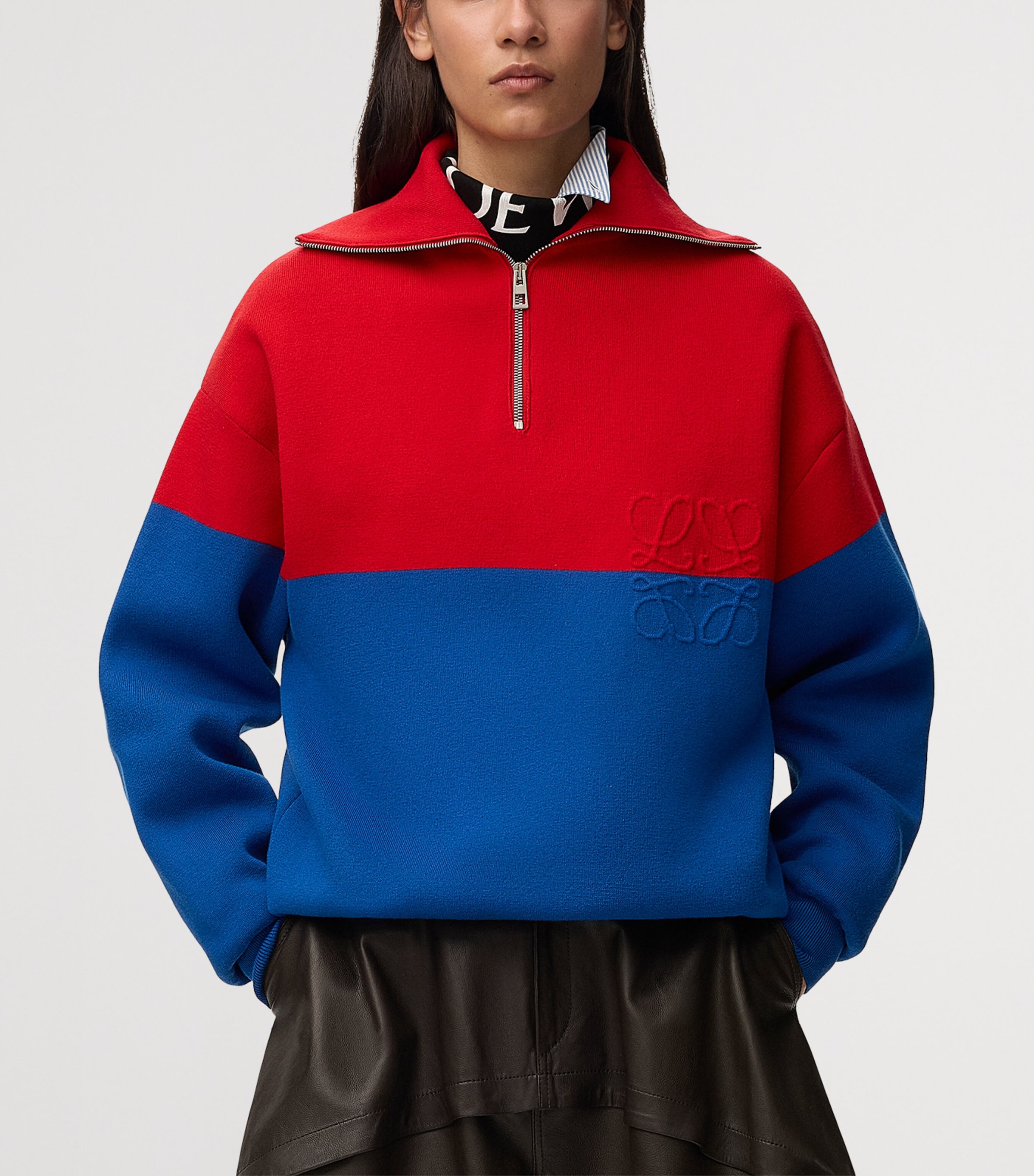 LOEWE Womens Cotton-Blend Quarter-Zip Sweatshirt Red/blue Image 3