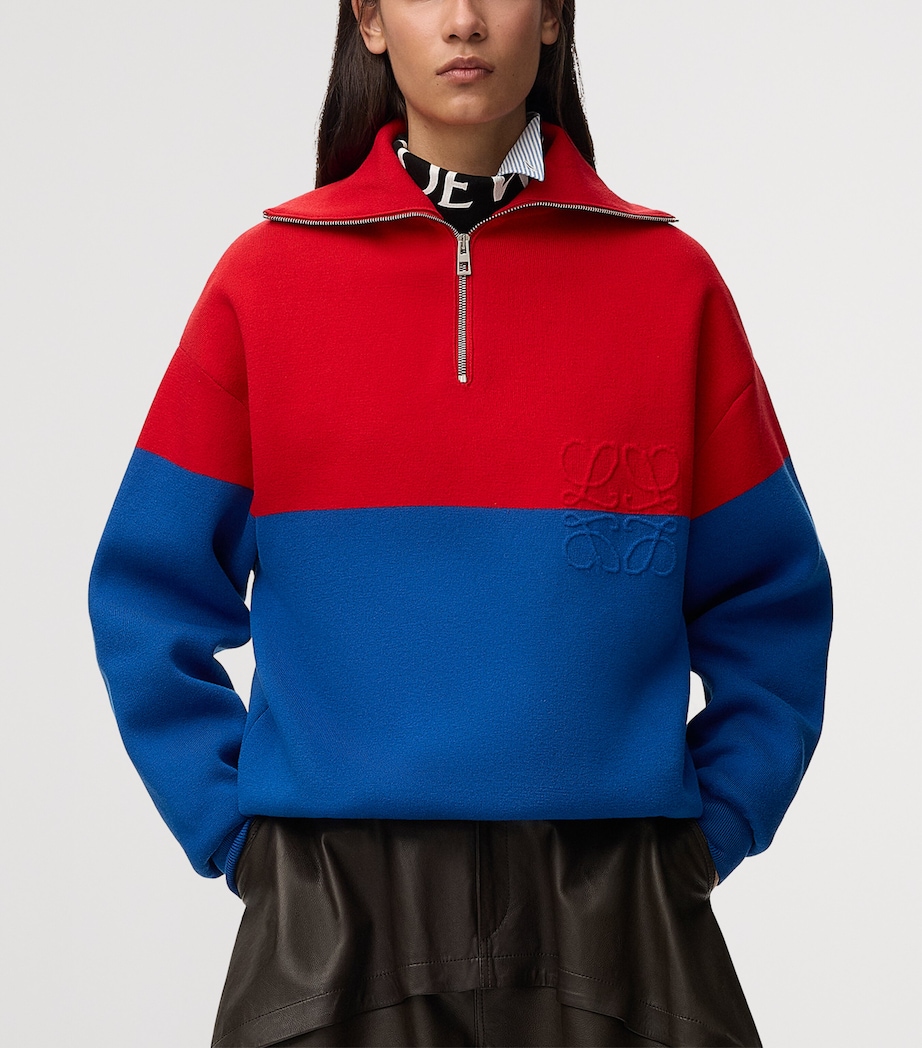 LOEWE Womens Cotton-Blend Quarter-Zip Sweatshirt Red/blue Image 3