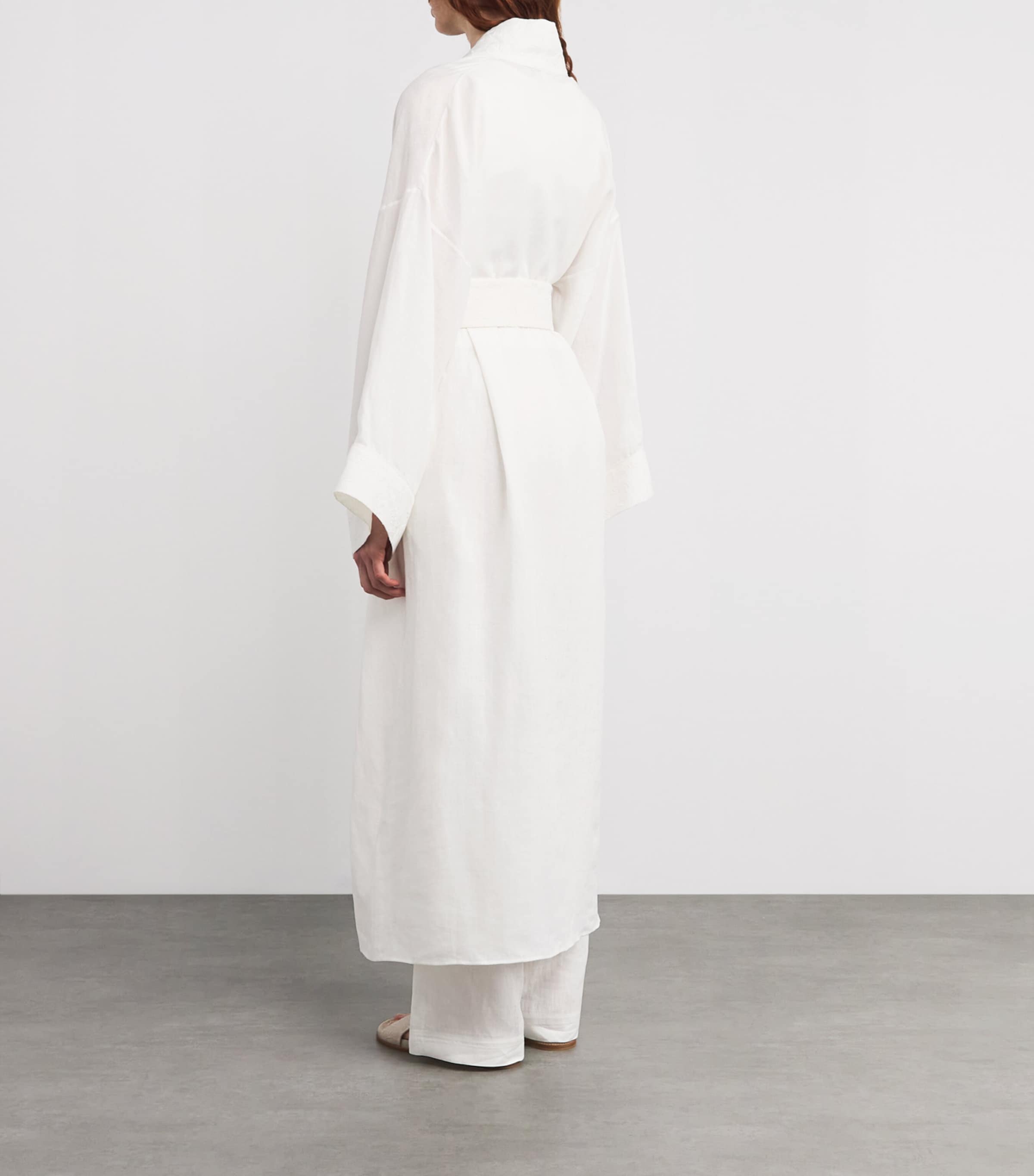 Eleventy Womens x Harrods Linen Embroidered Kimono Bianco Image 4