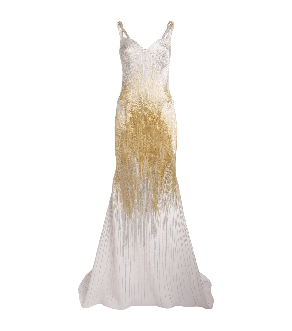 Gaurav Gupta Embellished Aura Gown White Gold
