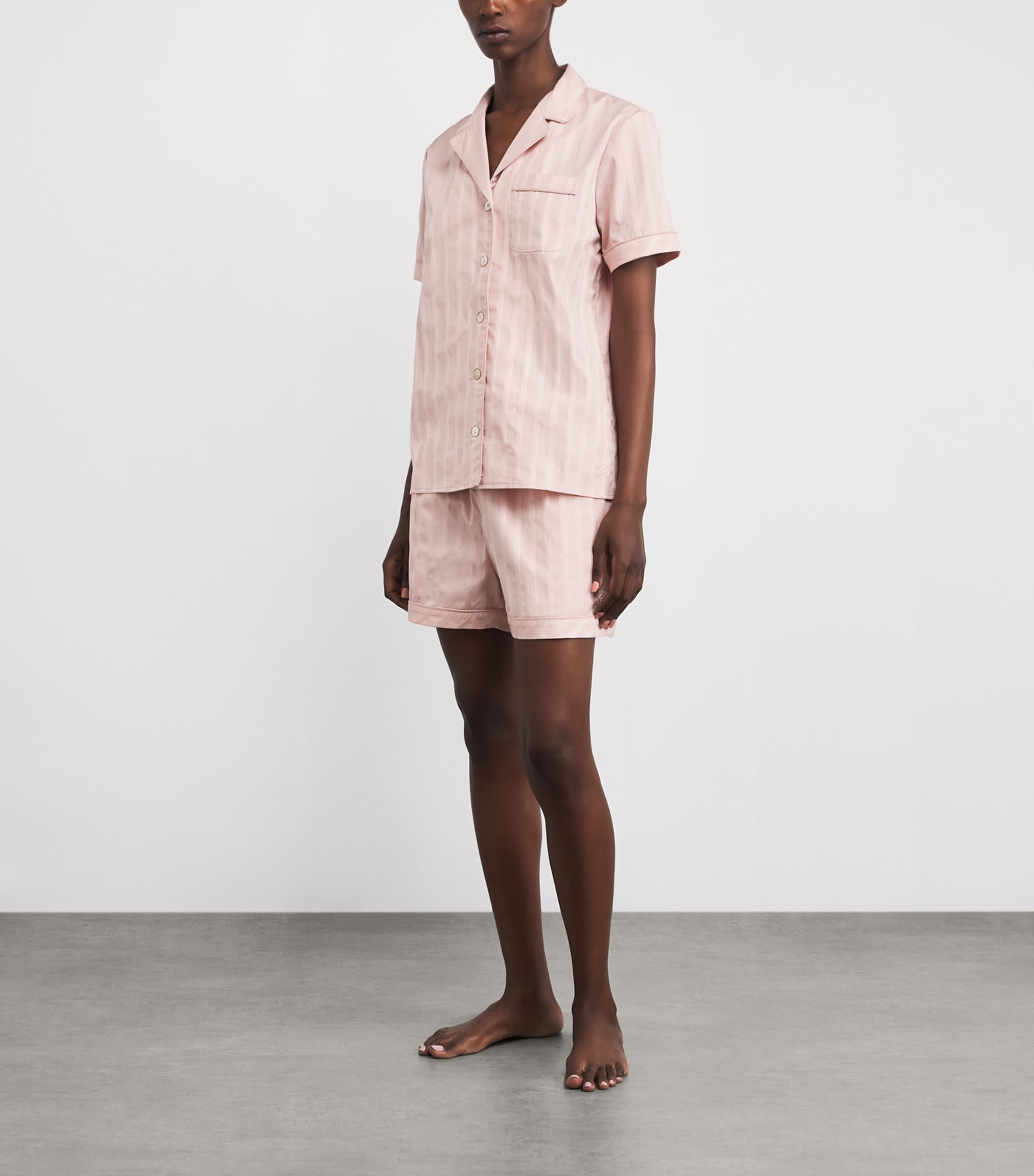 Harrods Womens Cotton Stripe Short Pyjama Set Pink Image 2