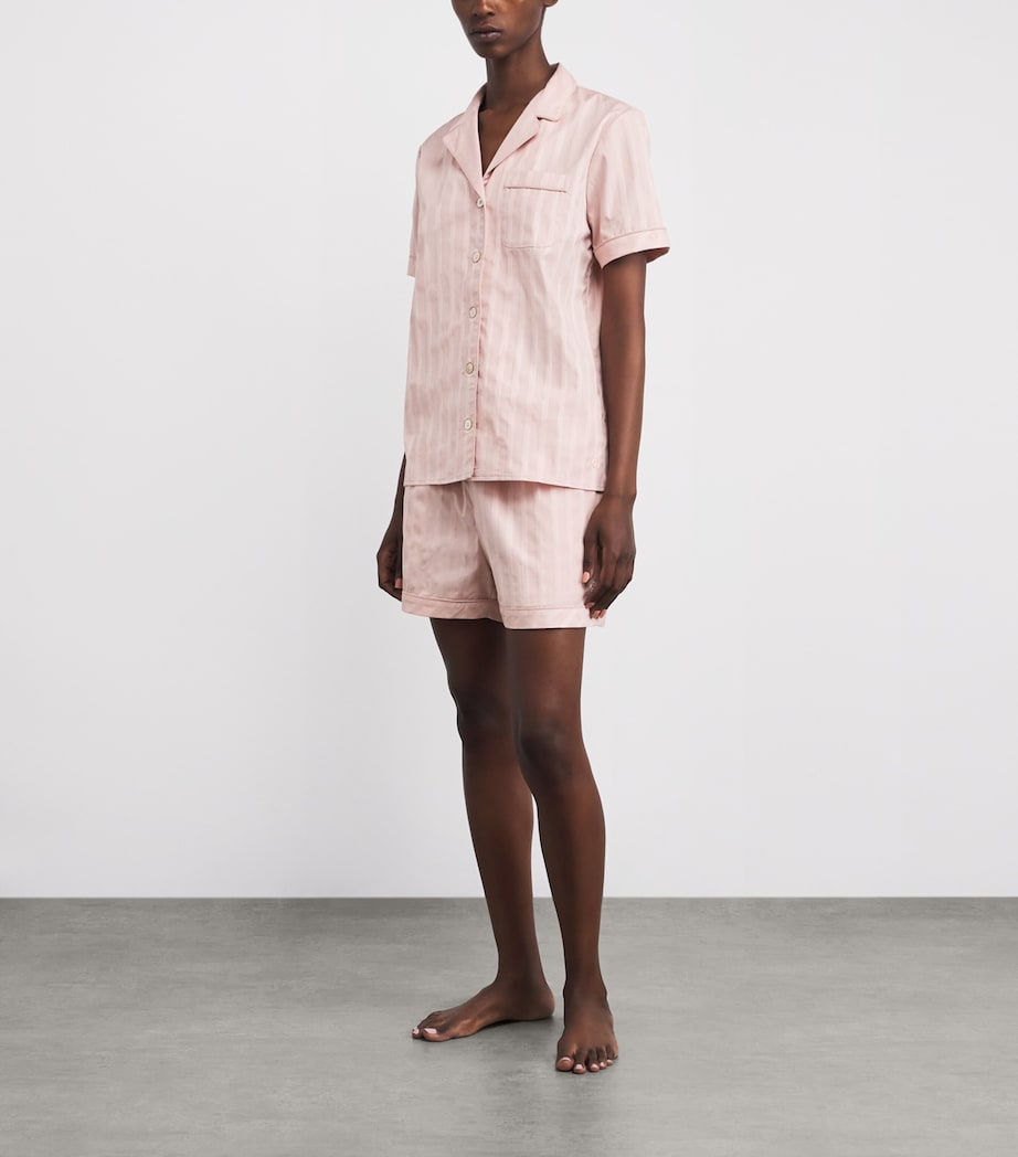 Harrods Womens Cotton Stripe Short Pyjama Set Pink Image 2