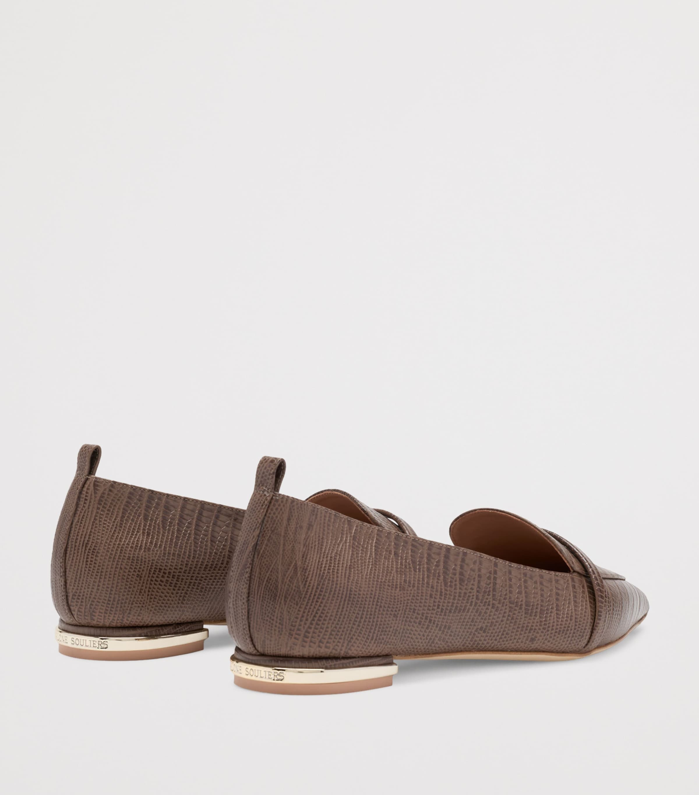Malone Souliers Leather Croc-Embossed Dora Loafers Taupe Image 4