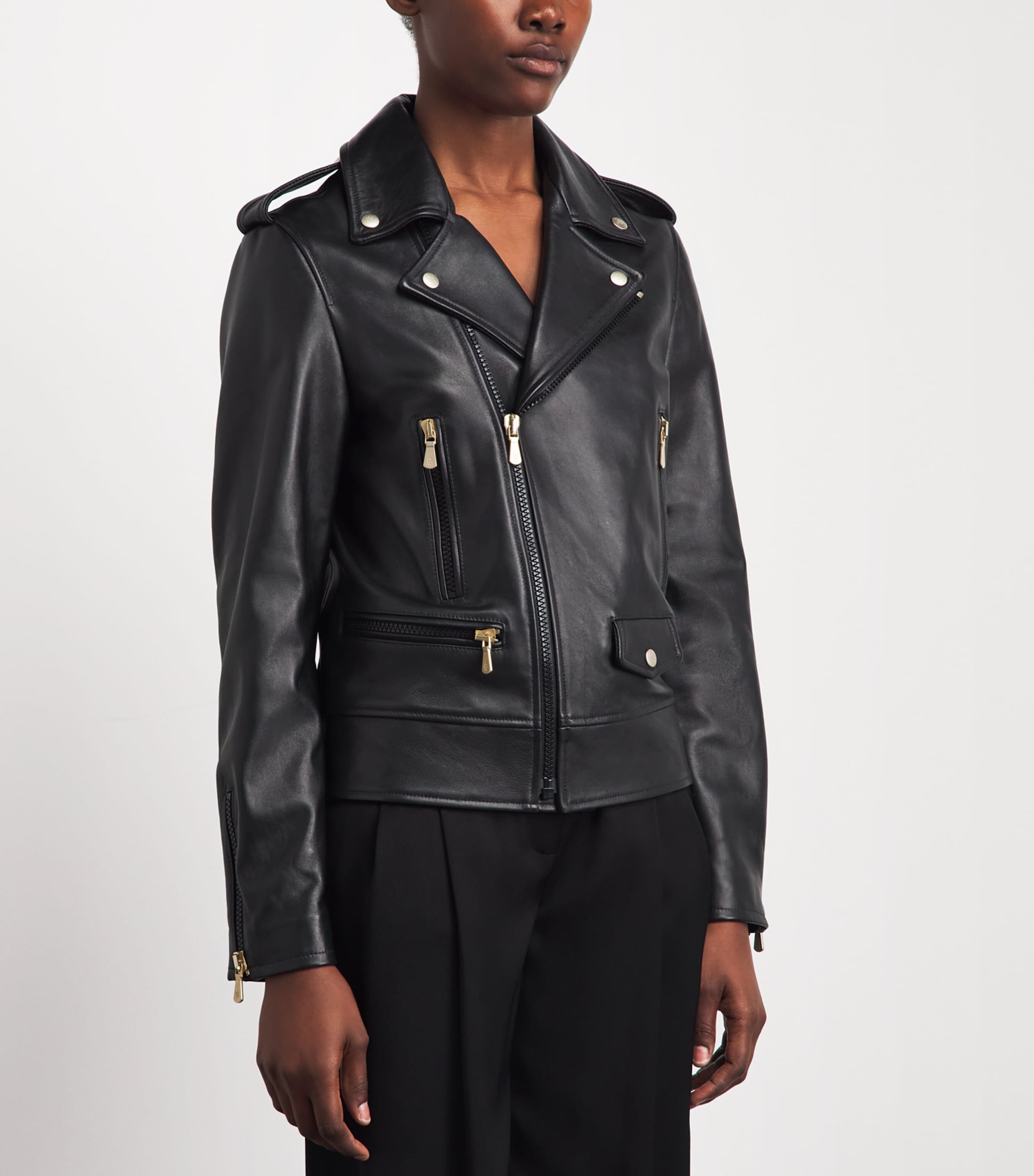 Eleventy Womens Biker Leather Jacket Nero Image 4