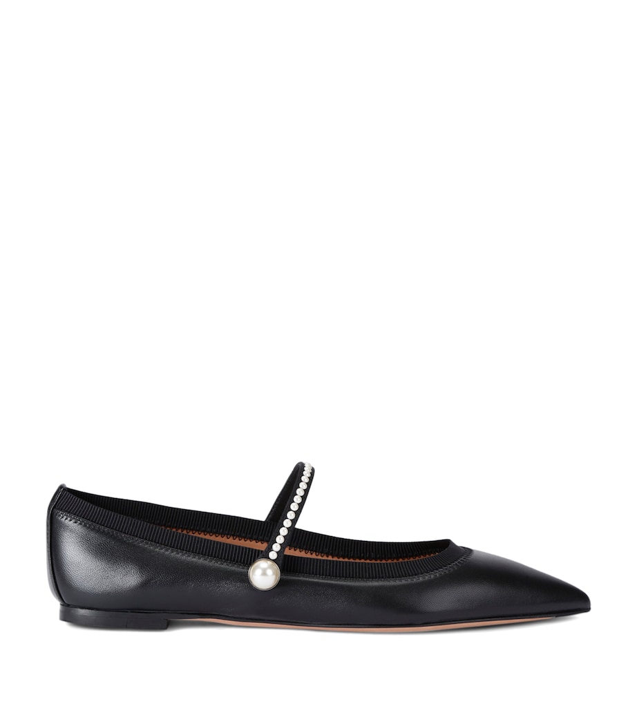 Aquazzura Leather Pearl-Strap Romy Ballet Flats Black Image 1