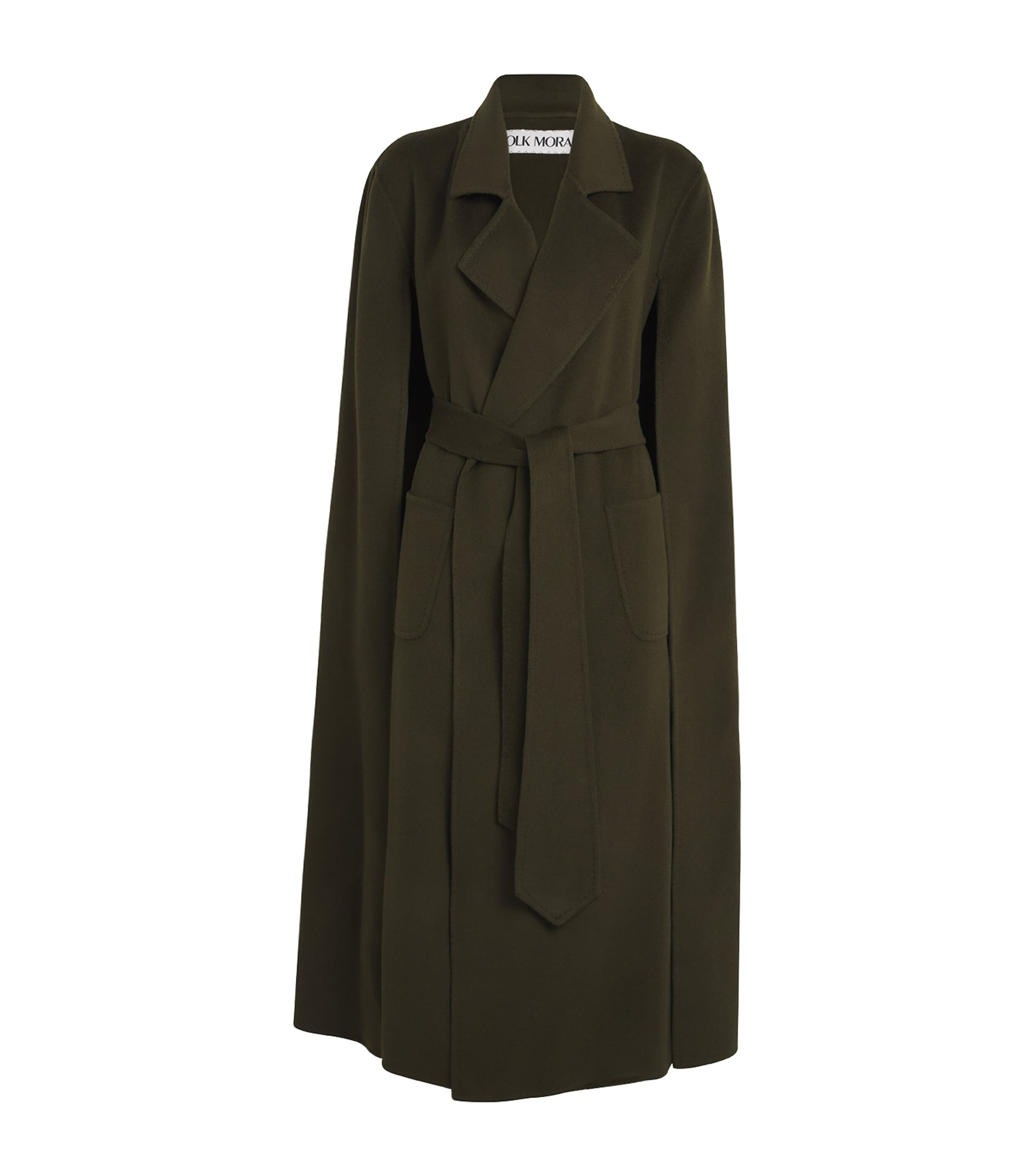 Wolk Morais Cashmere On Set Cape Maxi Coat In Green