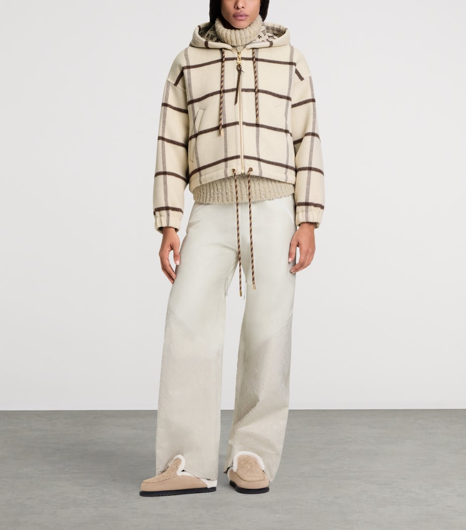 Wool-Blend Check Zip-Up Hoodie BEIGE Image 3