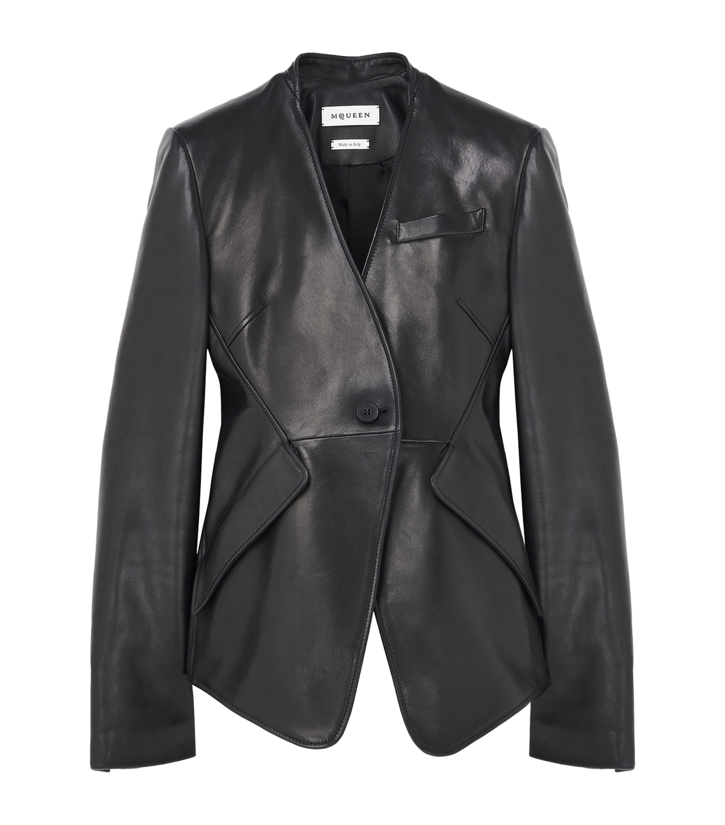 Alexander Mcqueen Leather Peplum Jacket In Black