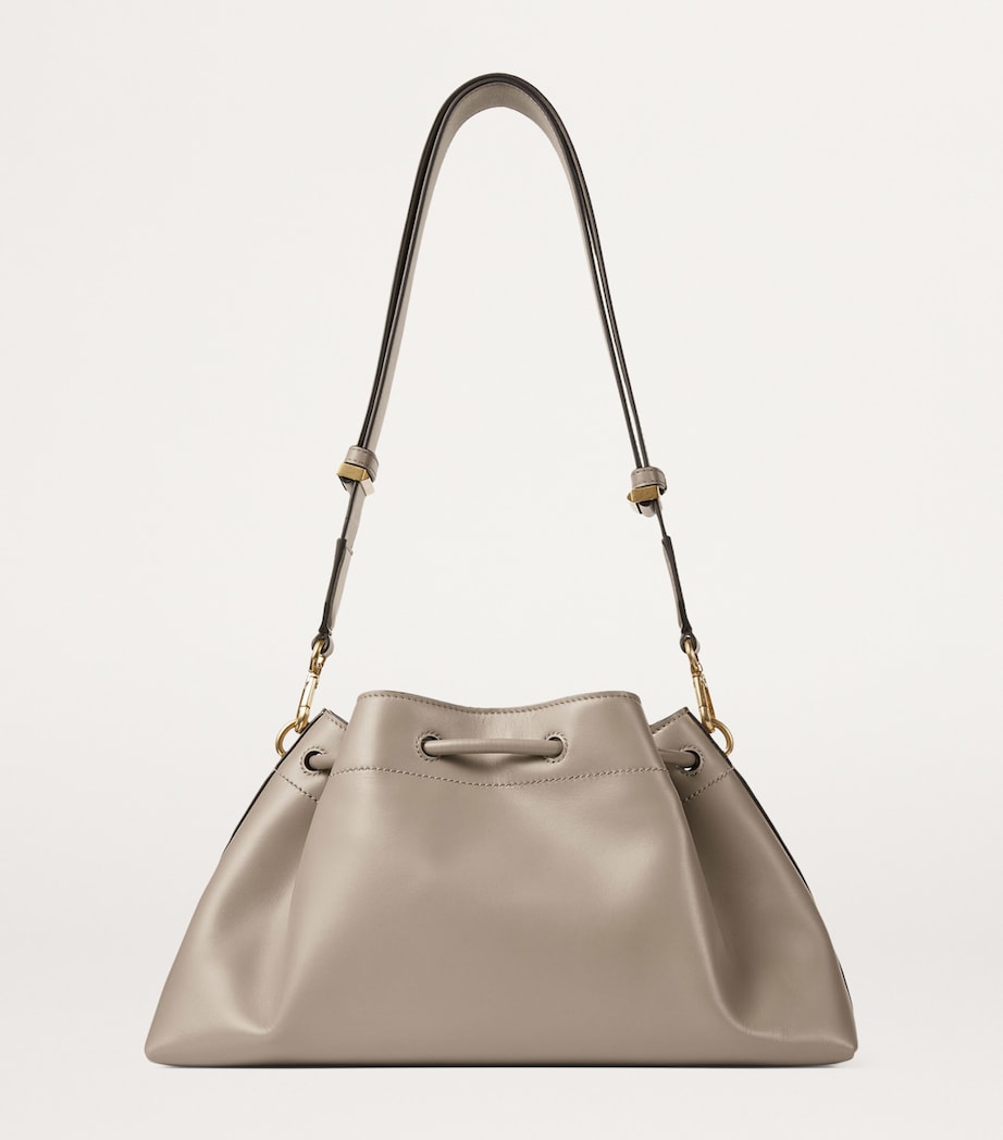 Medium Leather Cinch Shoulder Bag TAUPE/GOLD Image 5