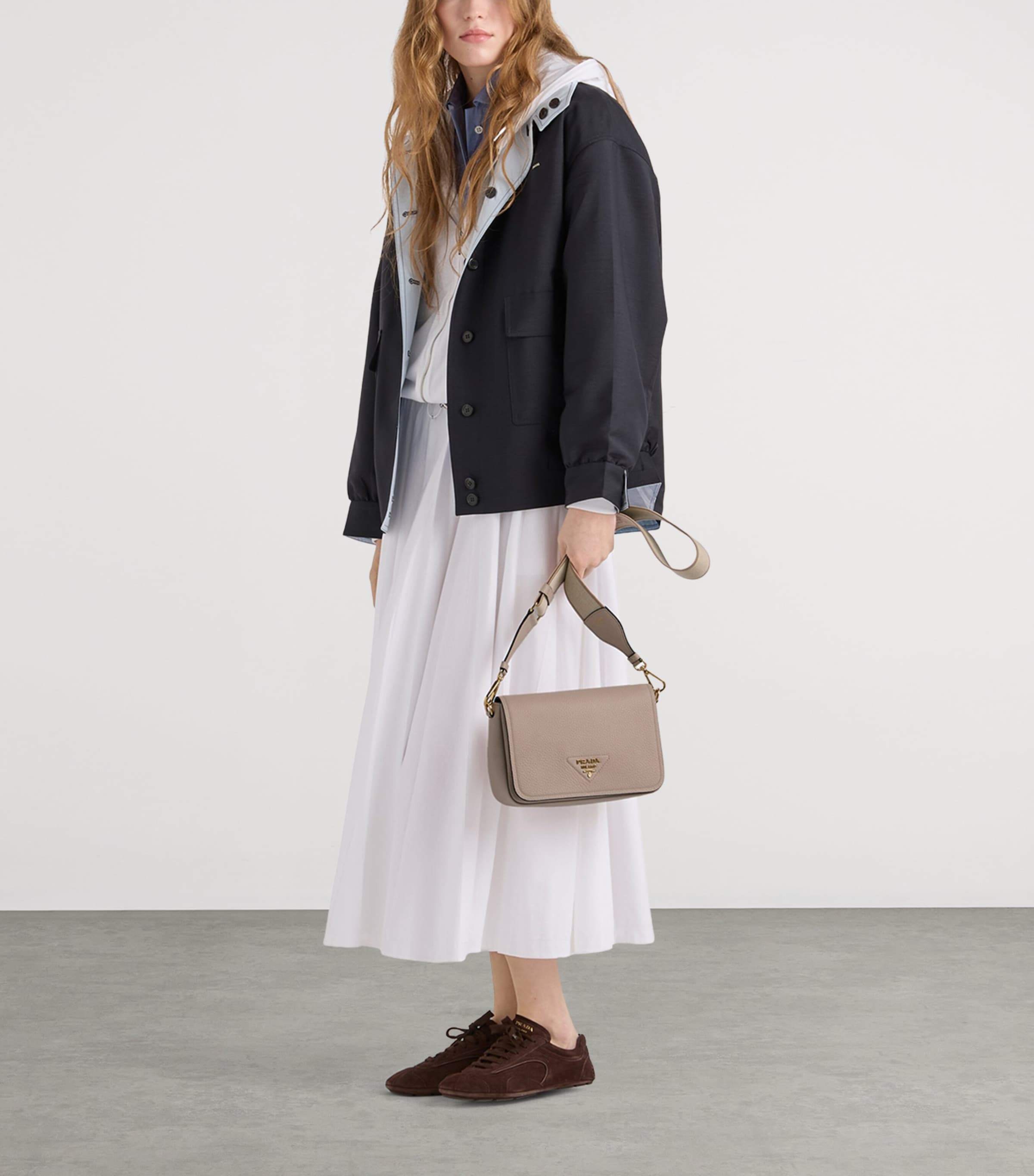 Prada Grained Leather Shoulder Bag Powder Image 2