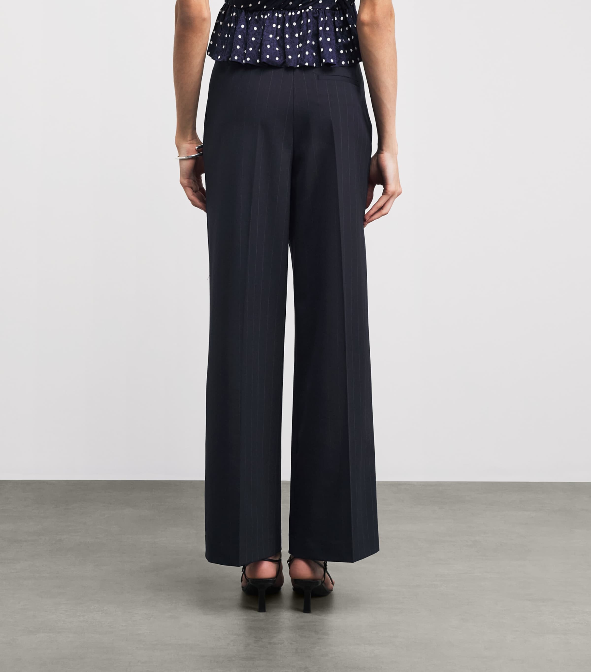 Maje Womens Wool-Blend Pinstripe Wide-Leg Trousers Navy Image 5