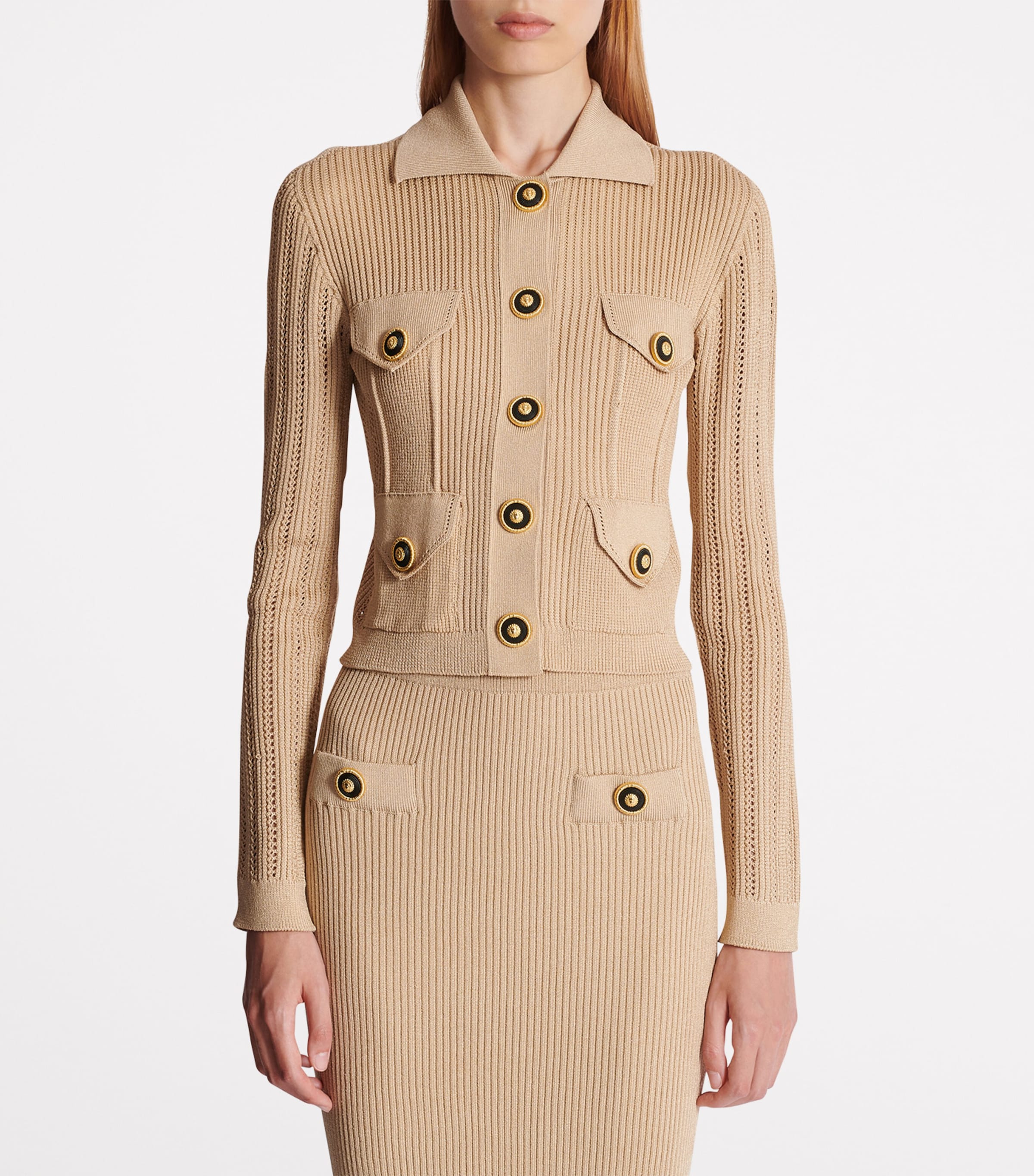 Cropped Rib-Knit Cardigan 0DC NUDE Image 2