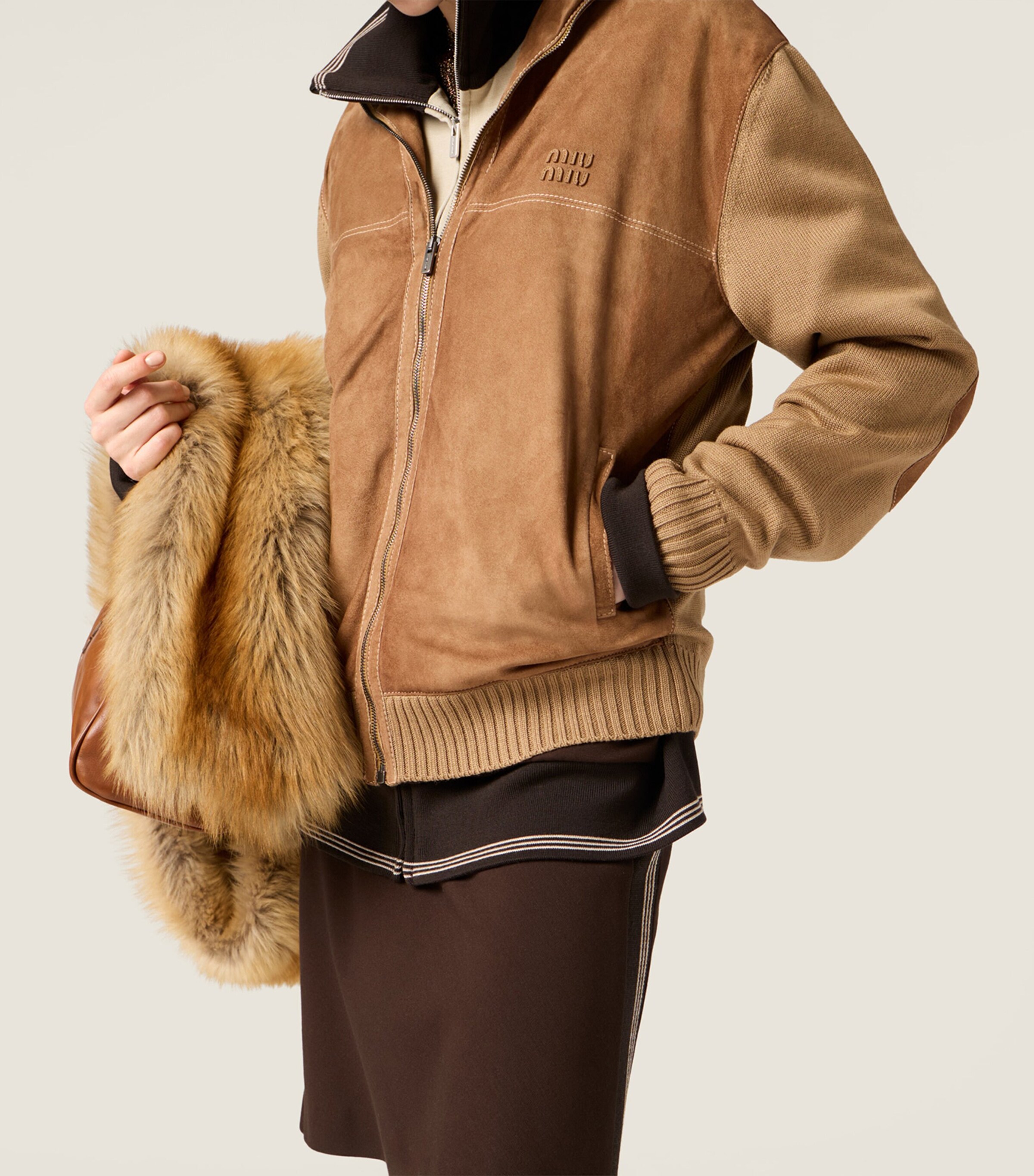 Wool-Leather Zip Cardigan F04V6 Image 6