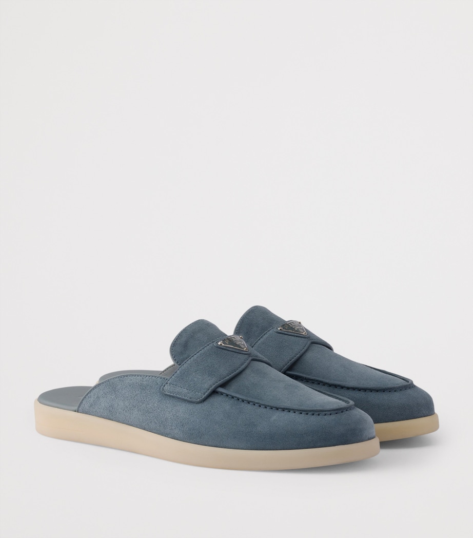Prada Suede Triangle Mules Blue Image 3